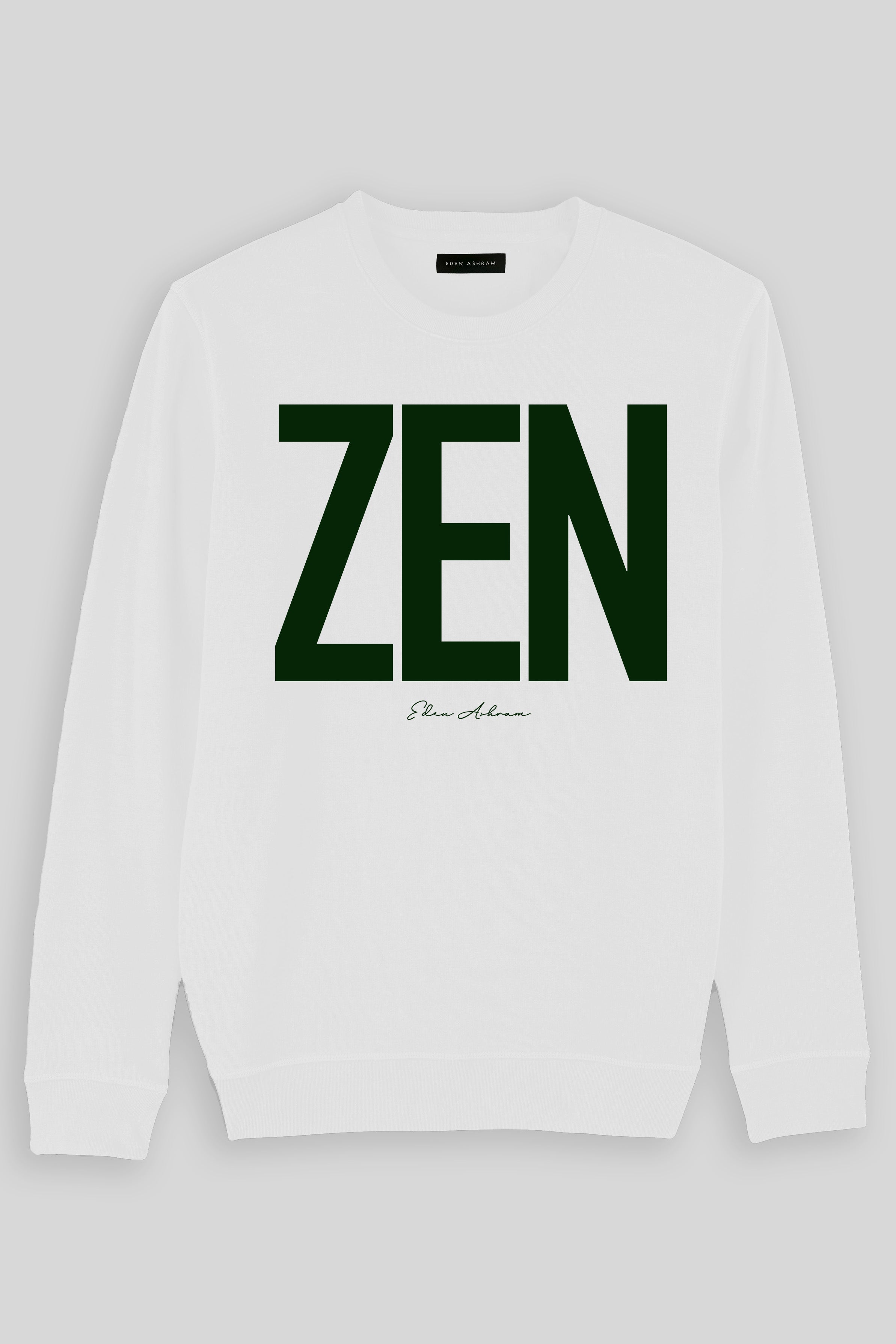 Eden Ashram ZEN Premium Crew Neck Sweatshirt White