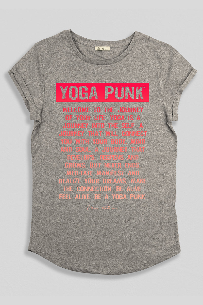 EDEN ASHRAM Yoga Punk | The Journey Organic Rolled Sleeve T-Shirt - Grey Grey