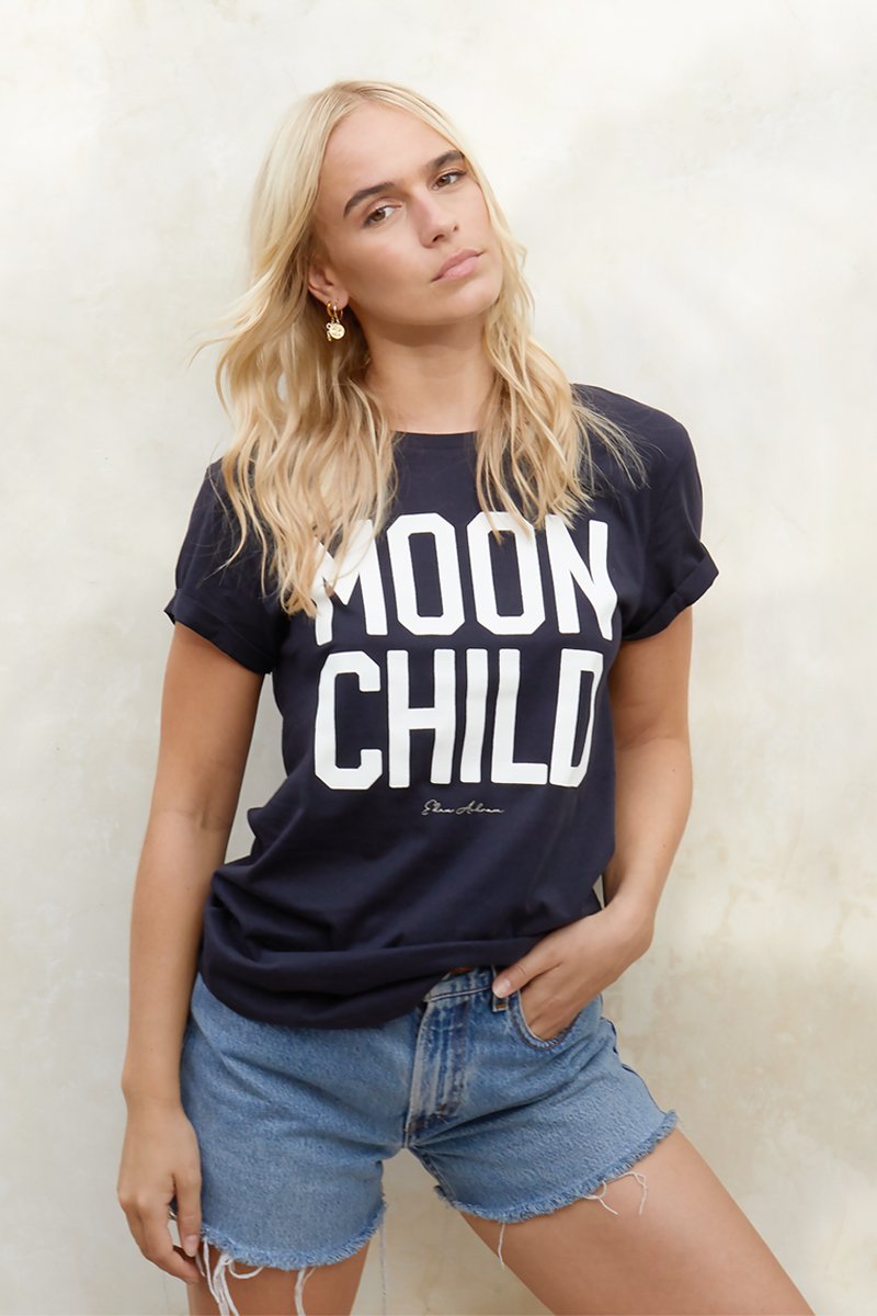 EDEN ASHRAM Moon Child Rolled Sleeve T-Shirt