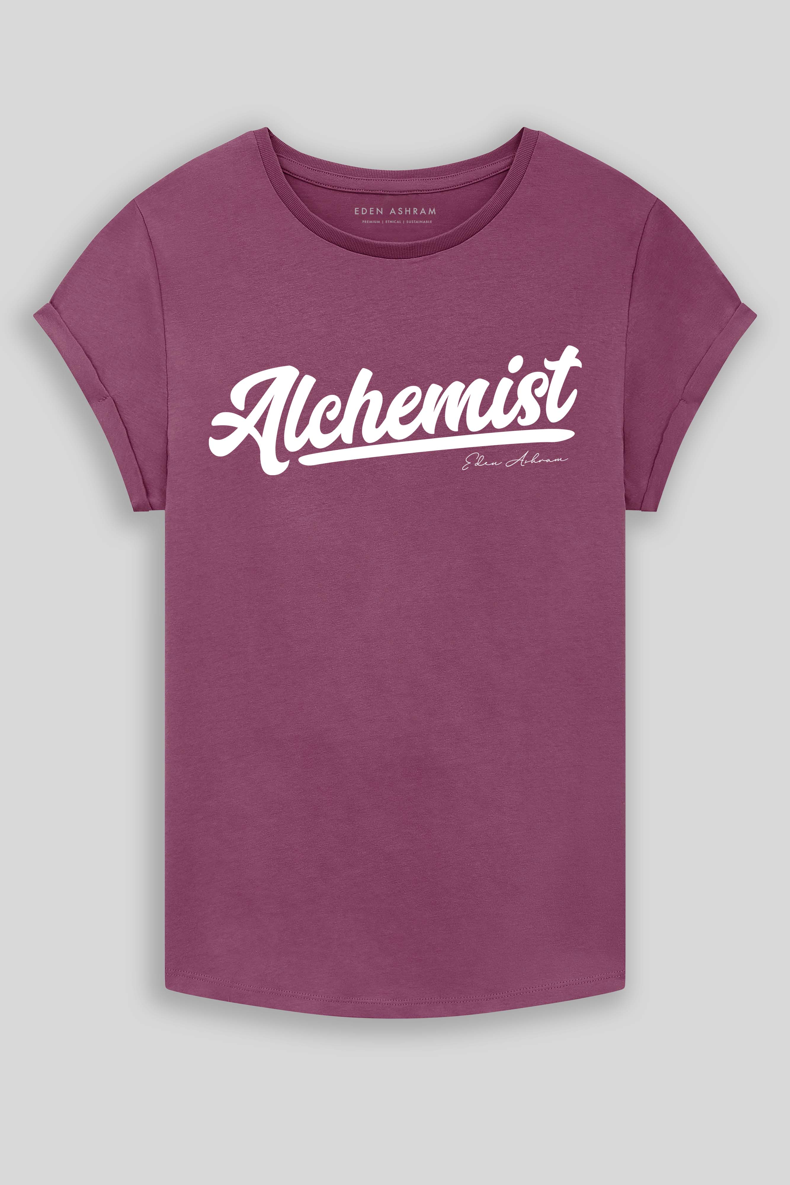Eden Ashram Alchemist Premium Rolled Sleeve T-Shirt Faded Burgundy