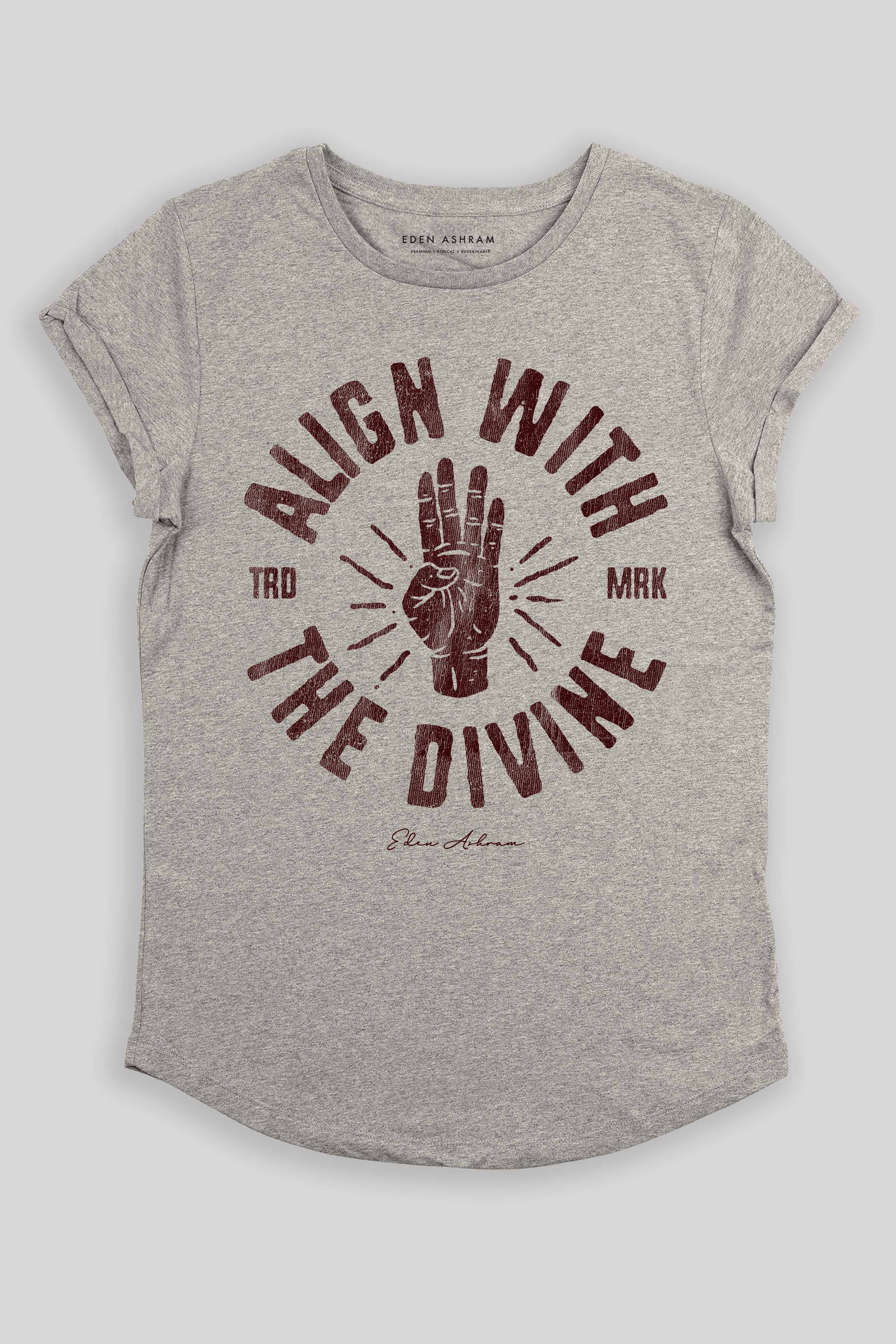 Eden Ashram Align With The Divine Premium Rolled Sleeve T-Shirt Heather Grey