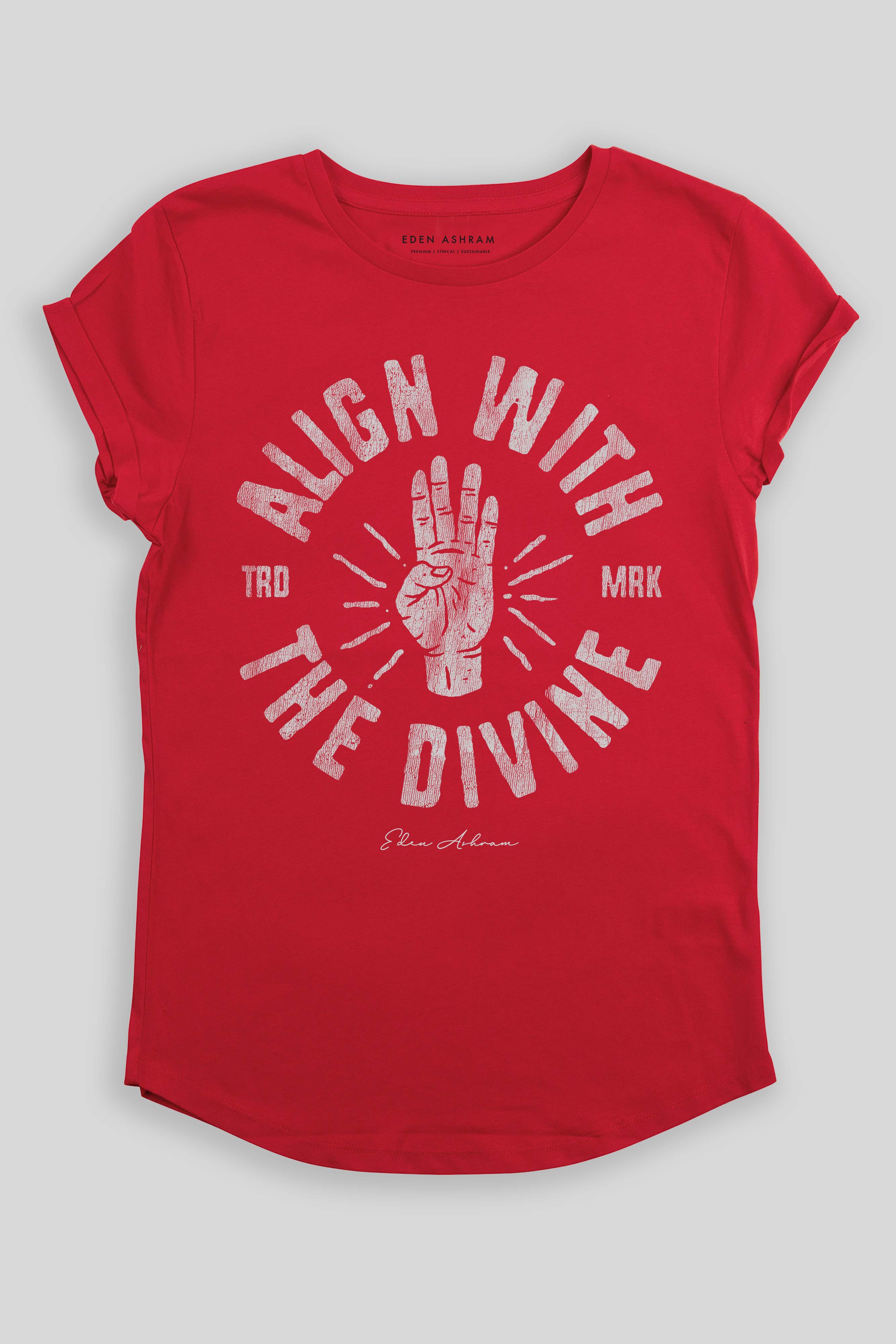 Eden Ashram Align With The Divine Premium Rolled Sleeve T-Shirt Red