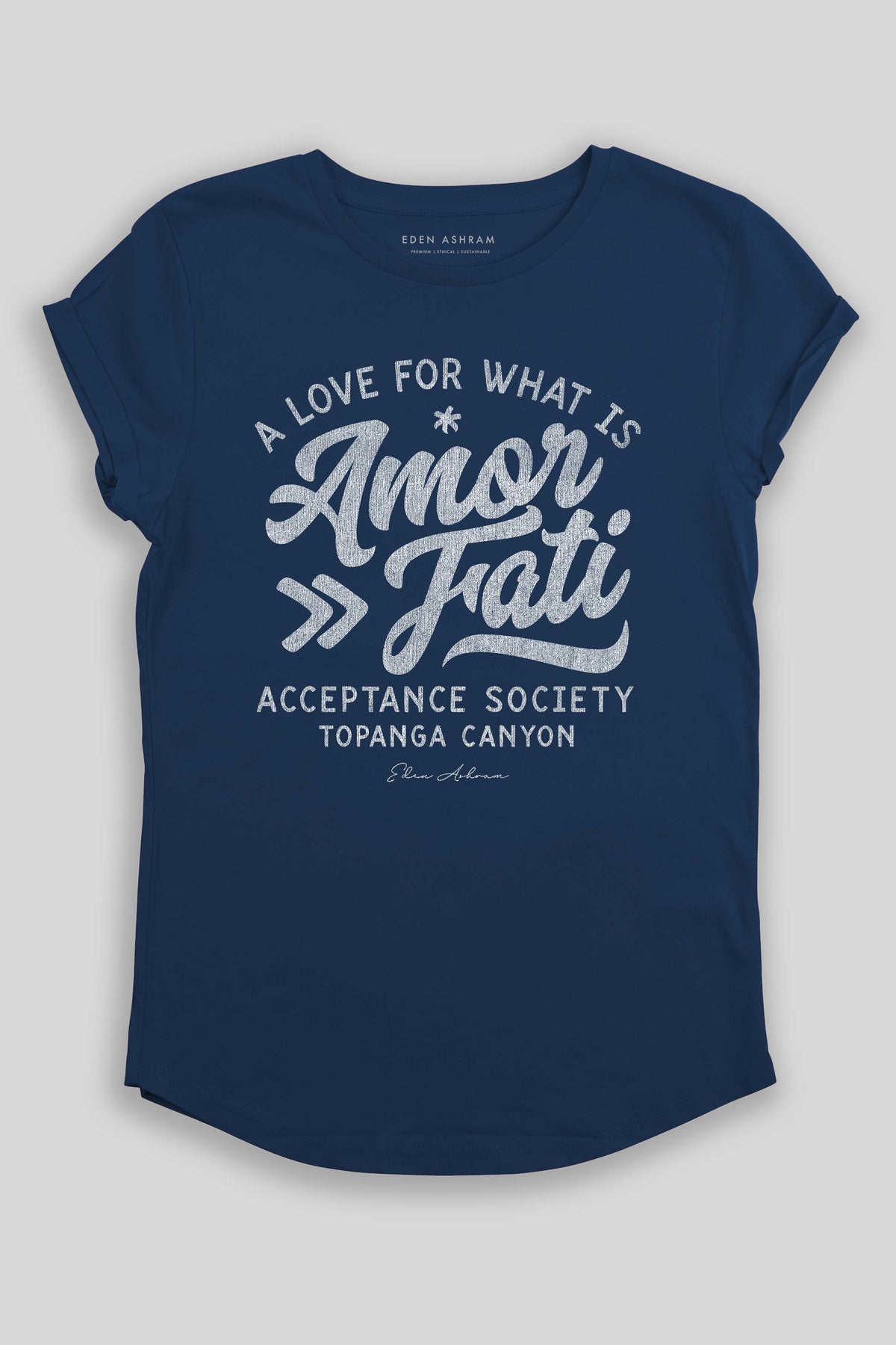 Eden Ashram Amor Fati Premium Rolled Sleeve T-Shirt French Navy