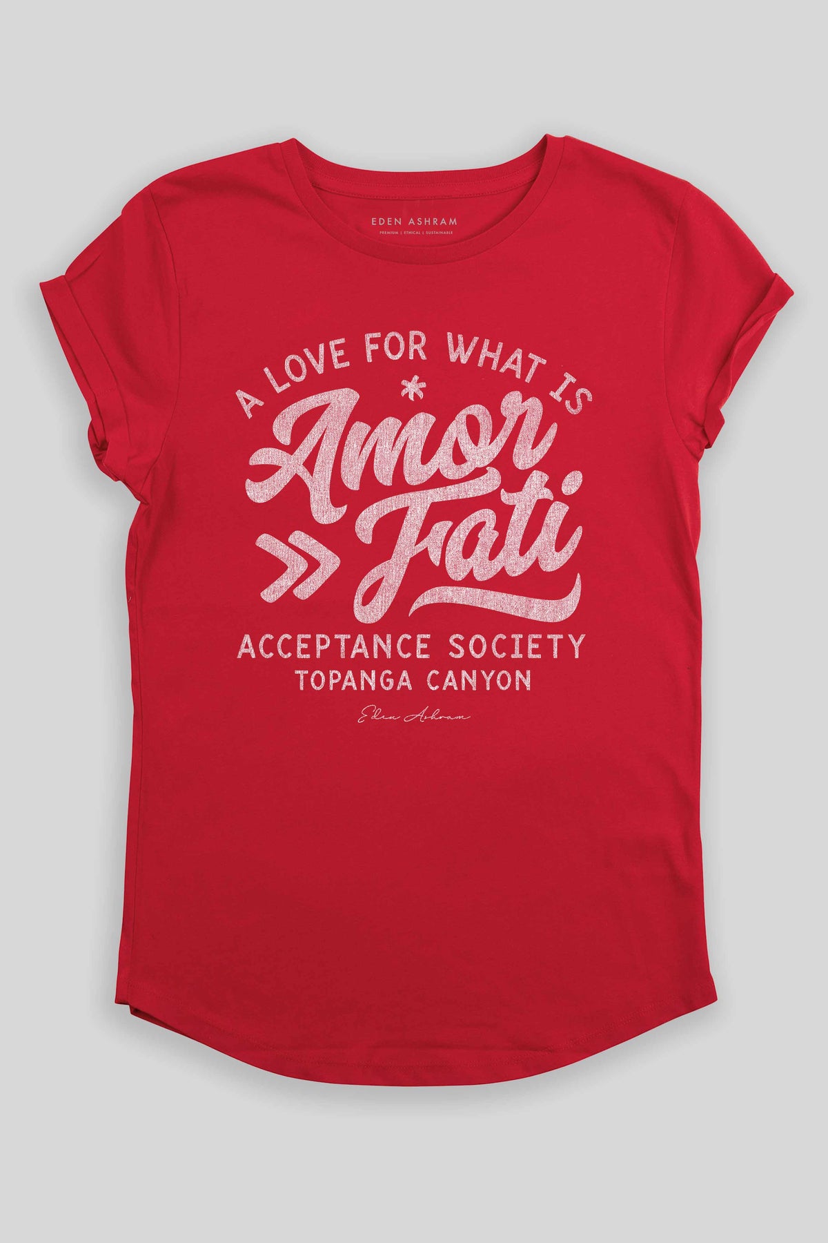 Eden Ashram Amor Fati Premium Rolled Sleeve T-Shirt Red