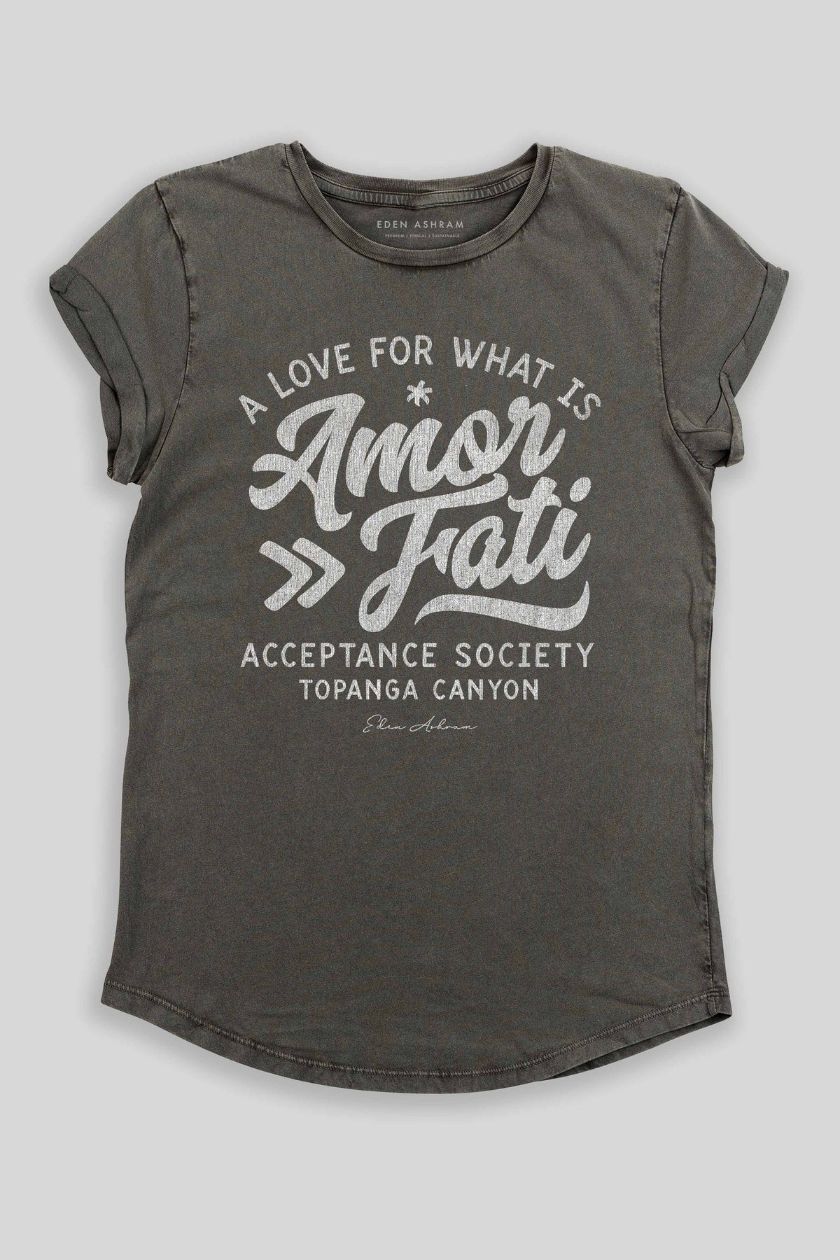 Eden Ashram Amor Fati Premium Rolled Sleeve T-Shirt Stonewash Grey