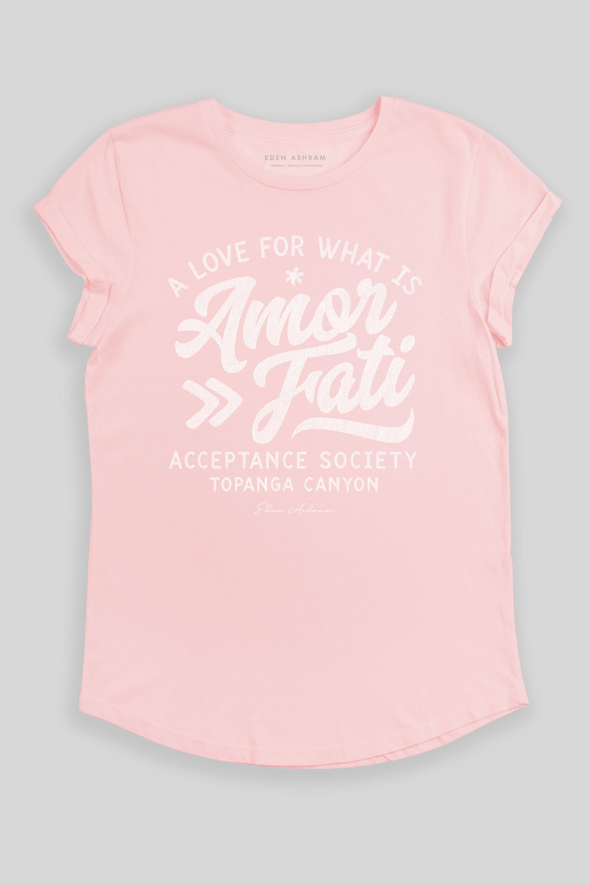 Eden Ashram Amor Fati Premium Rolled Sleeve T-Shirt Stonewash Pink