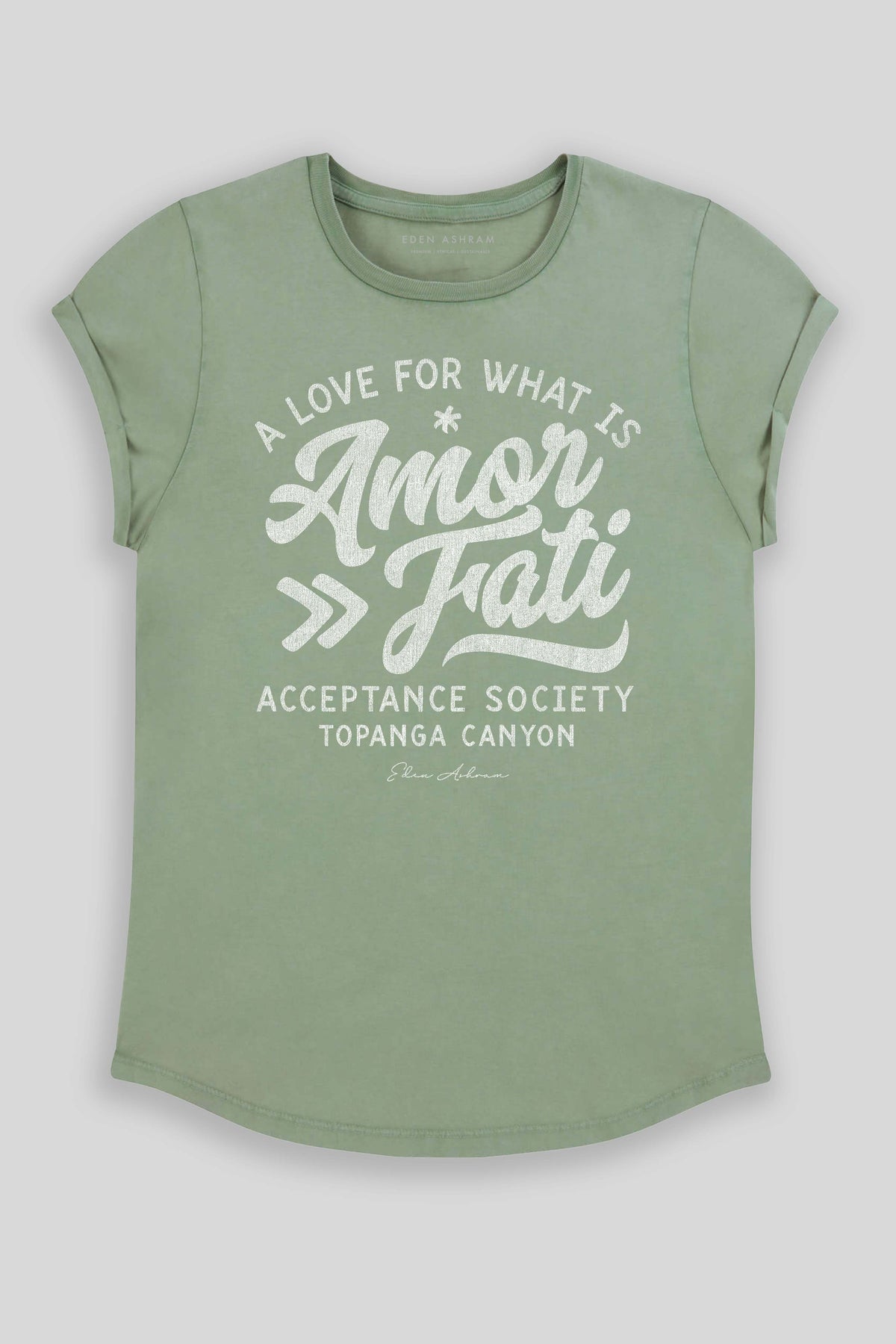 Eden Ashram Amor Fati Premium Rolled Sleeve T-Shirt Stonewash Sage