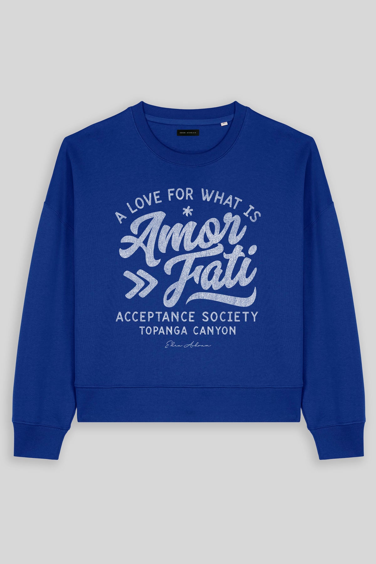 Eden Ashram Amor Fati Women's Premium Organic Sweatshirt Worker Blue