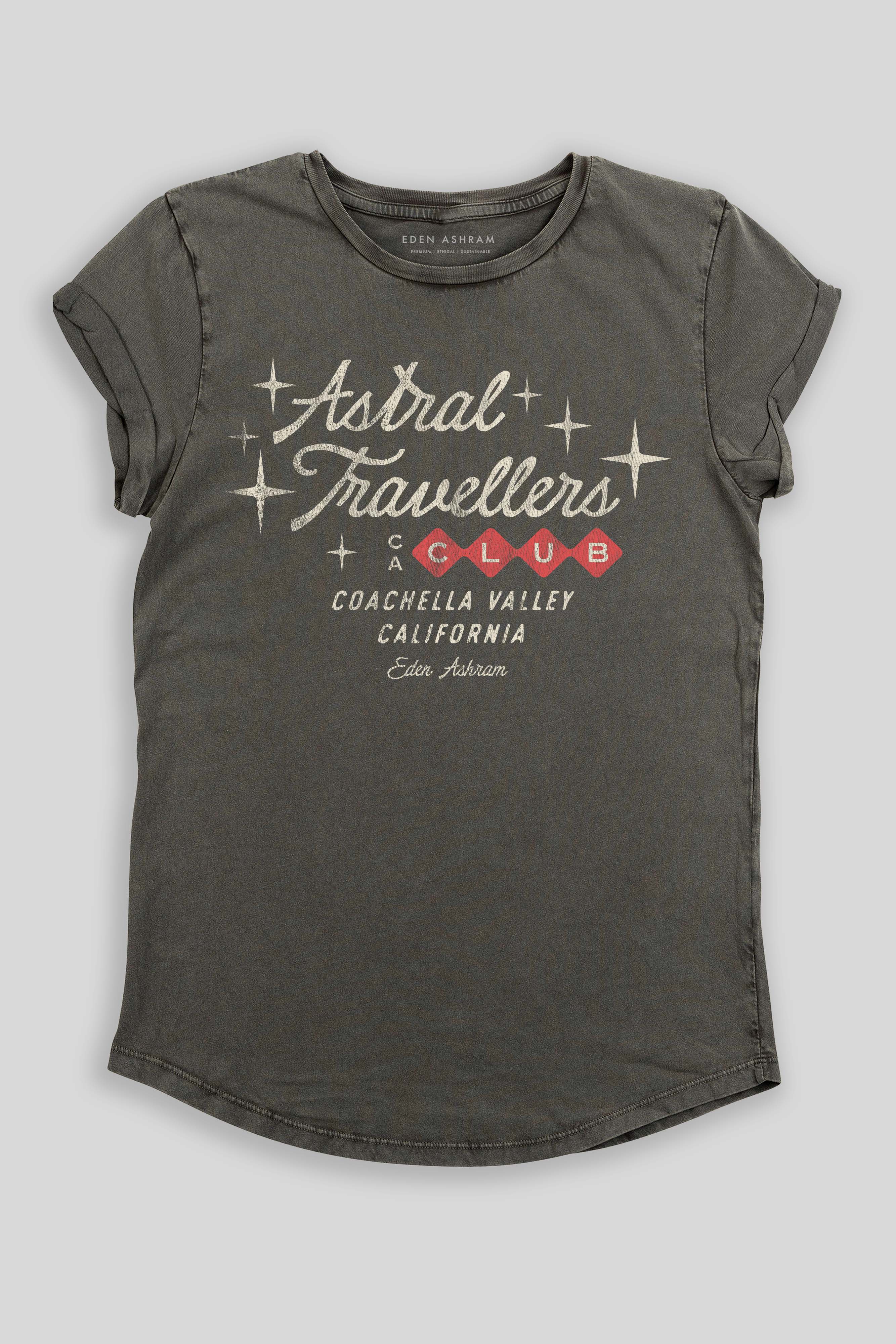 Eden Ashram Astral Travellers Club Premium Rolled Sleeve T-Shirt Stonewash Grey