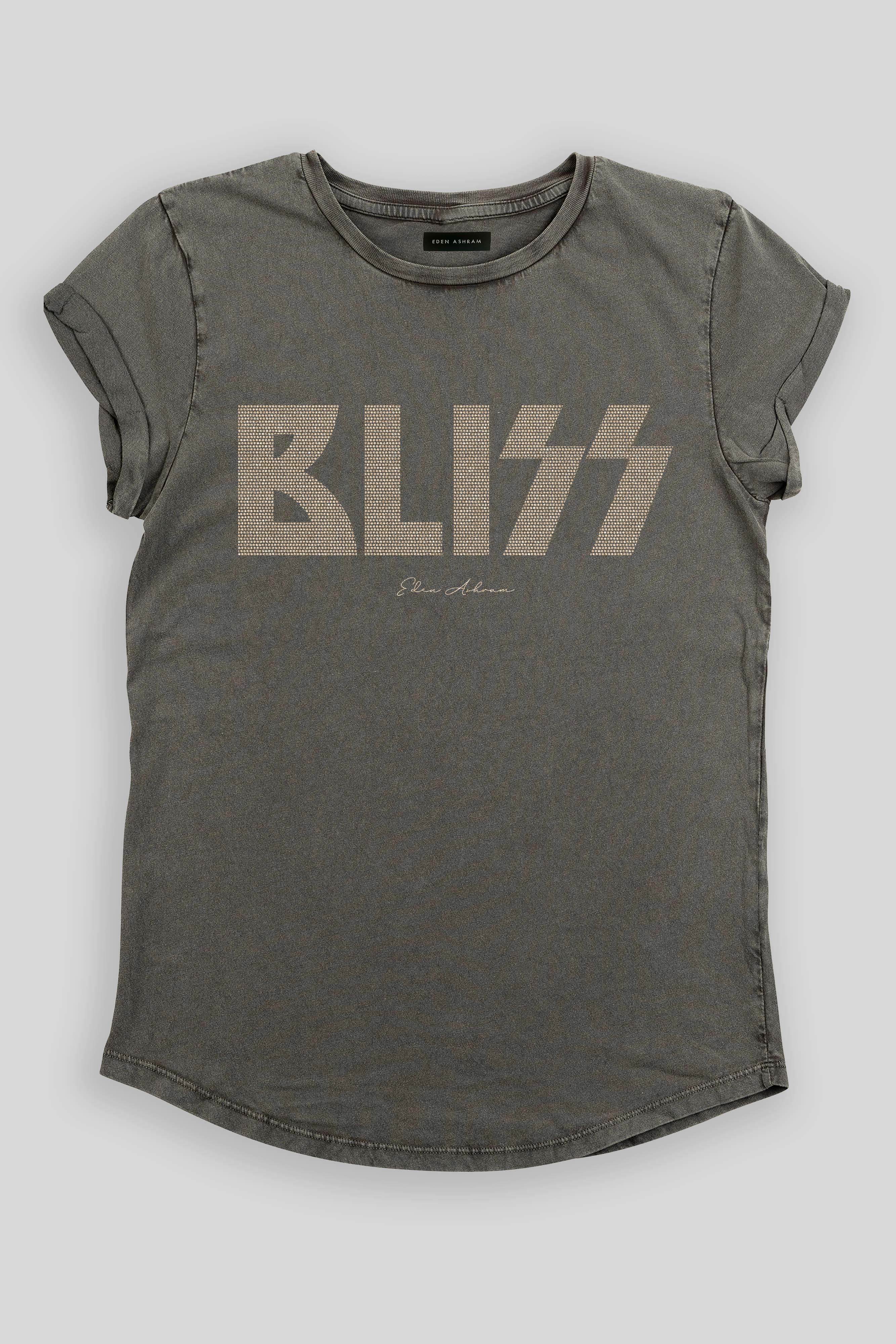 EDEN ASHRAM BLISS Rolled Sleeve Tour T-Shirt Stonewash Grey | Gold