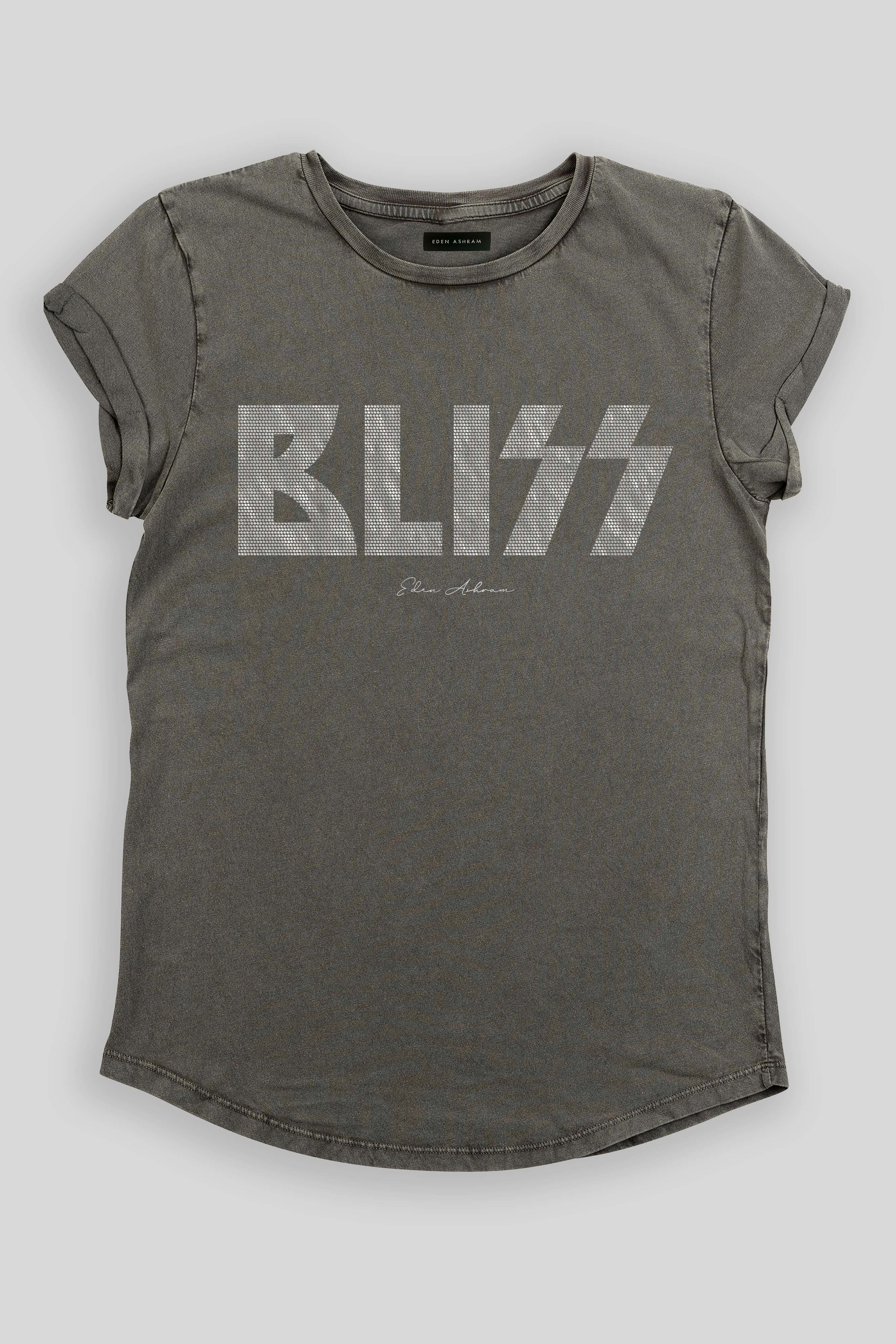 EDEN ASHRAM BLISS Rolled Sleeve Tour T-Shirt Stonewash Grey | Silver