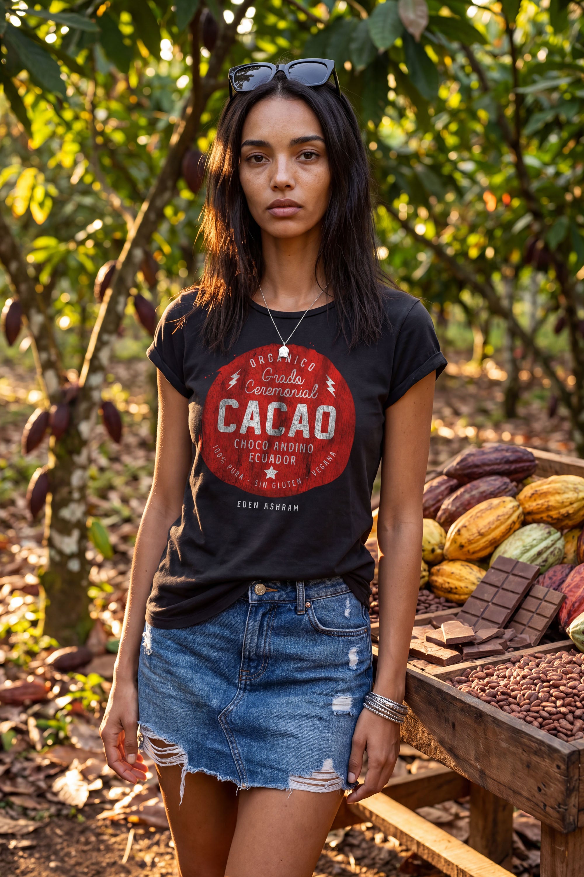 Eden Ashram Cacao Premium Rolled Sleeve T-Shirt