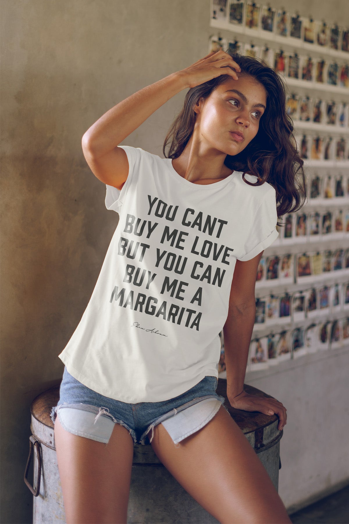 Eden Ashram You Can't Buy Me Love But You Can Buy Me a Margarita Premium Rolled Sleeve T-Shirt