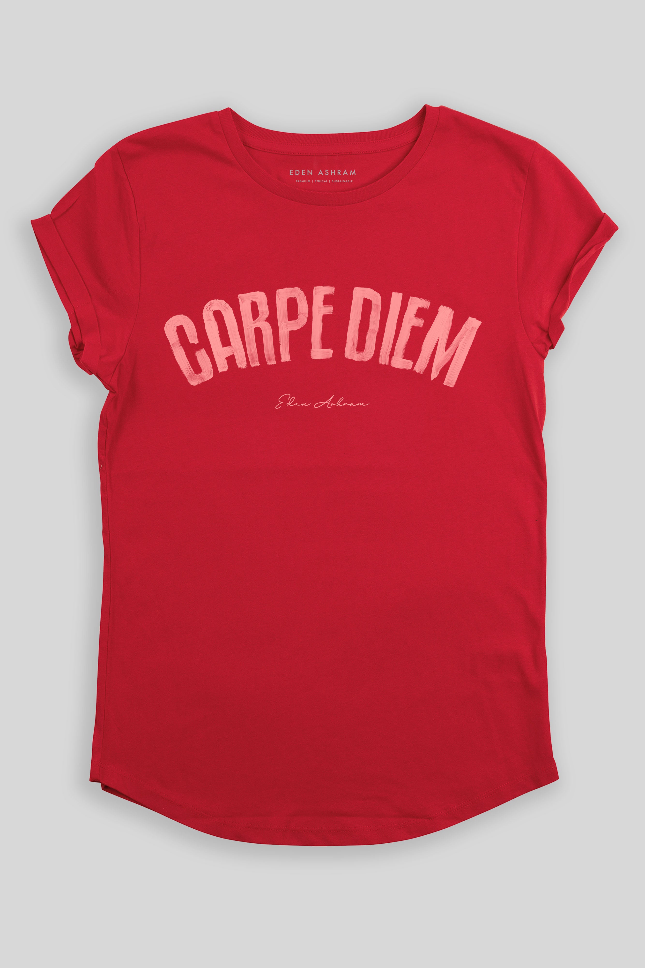 Eden Ashram Carpe Diem Premium Rolled Sleeve T-Shirt Red