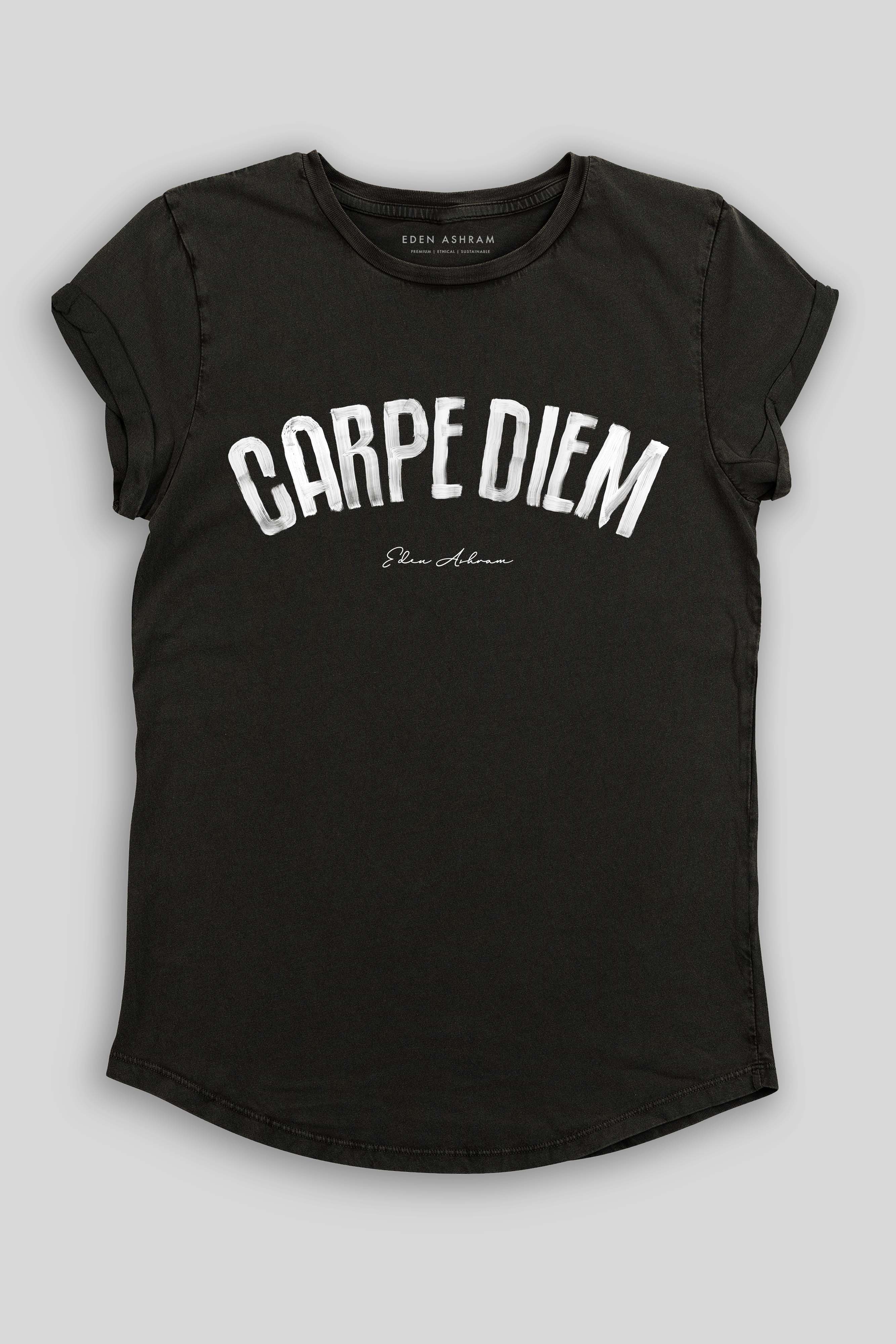 Eden Ashram Carpe Diem Premium Rolled Sleeve T-Shirt Stonewash Black