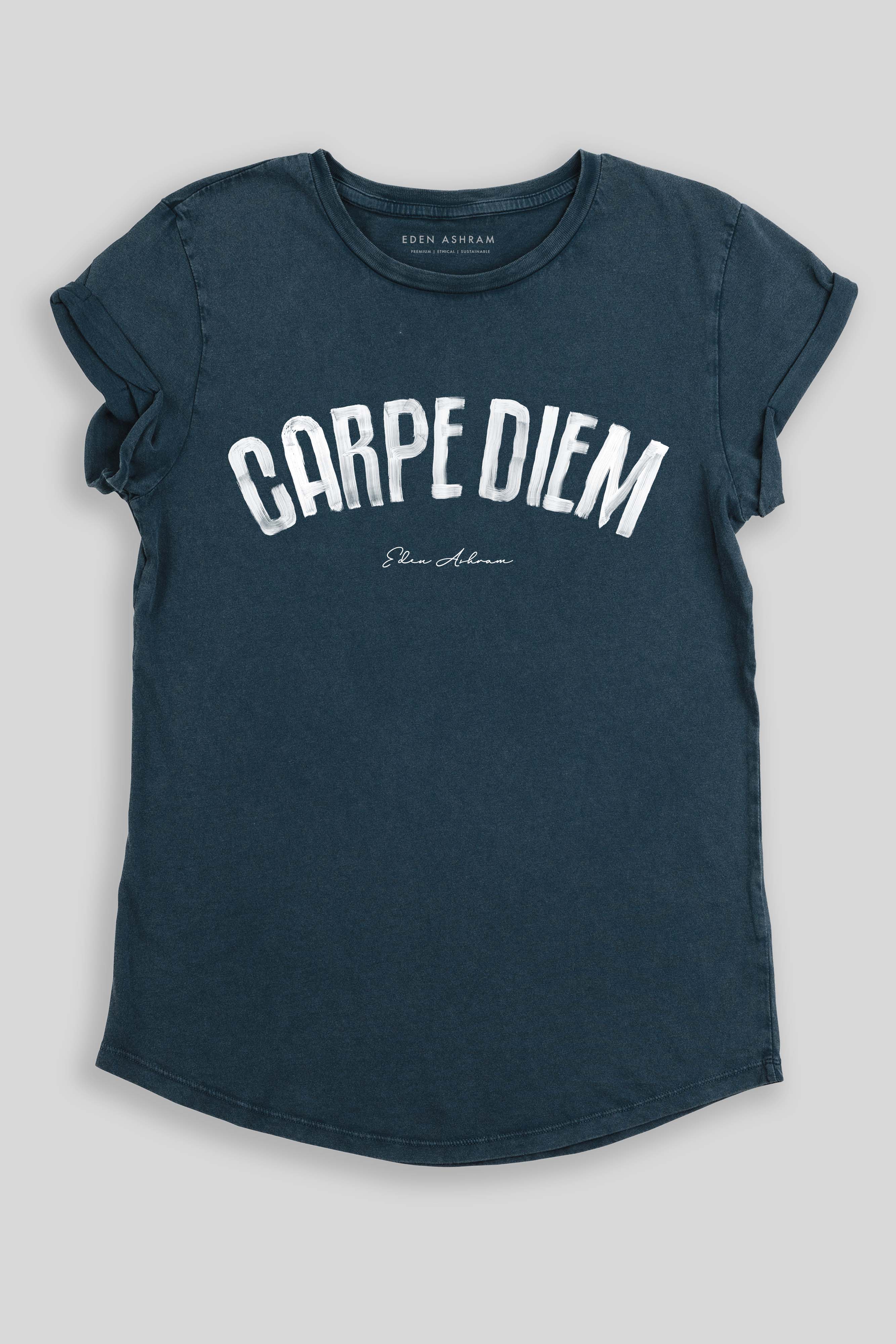 Eden Ashram Carpe Diem Premium Rolled Sleeve T-Shirt Stonewash Denim