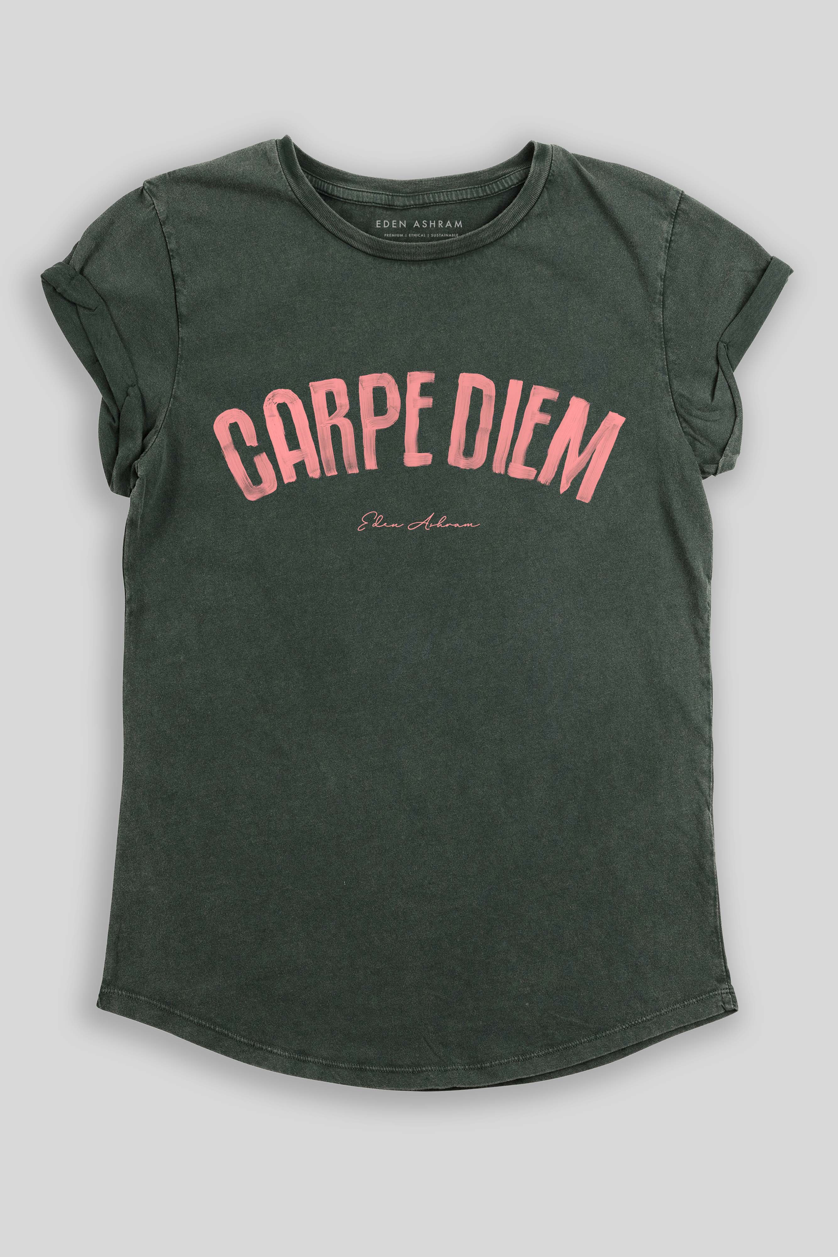 Eden Ashram Carpe Diem Premium Rolled Sleeve T-Shirt Stonewash Green