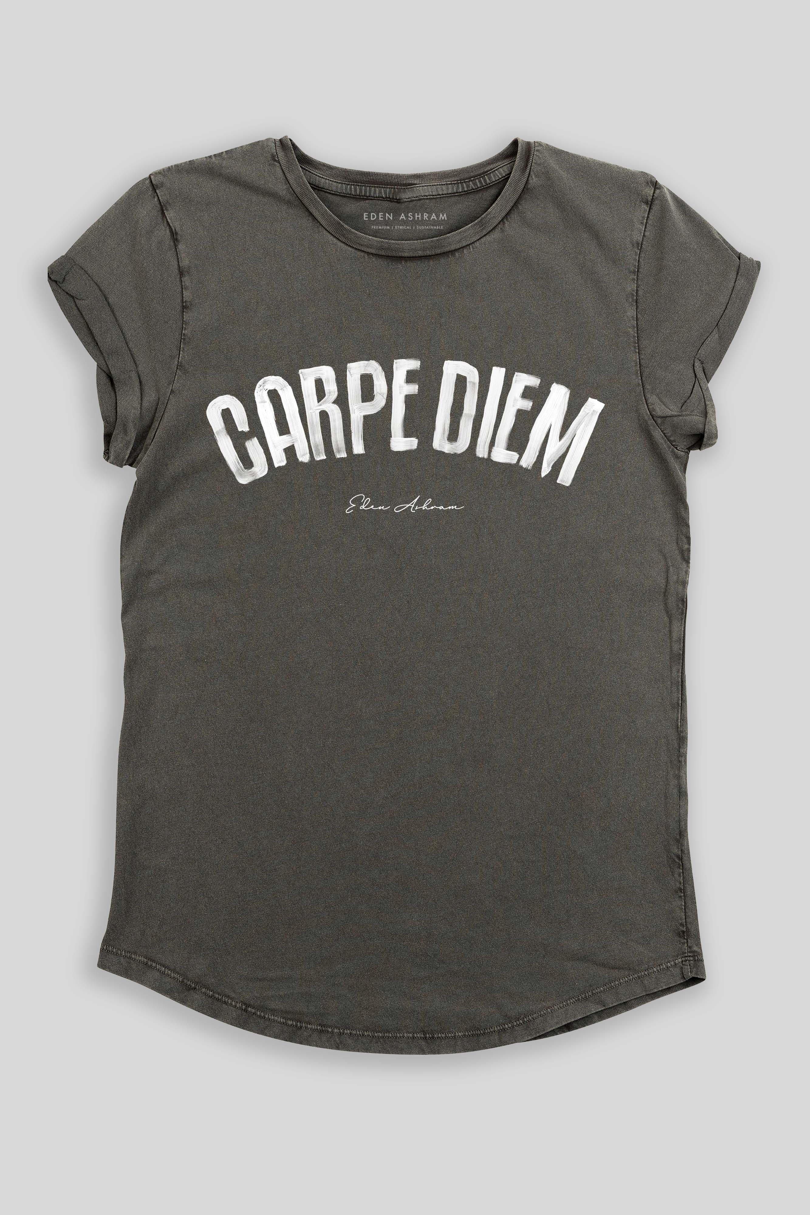 Eden Ashram Carpe Diem Premium Rolled Sleeve T-Shirt Stonewash Grey