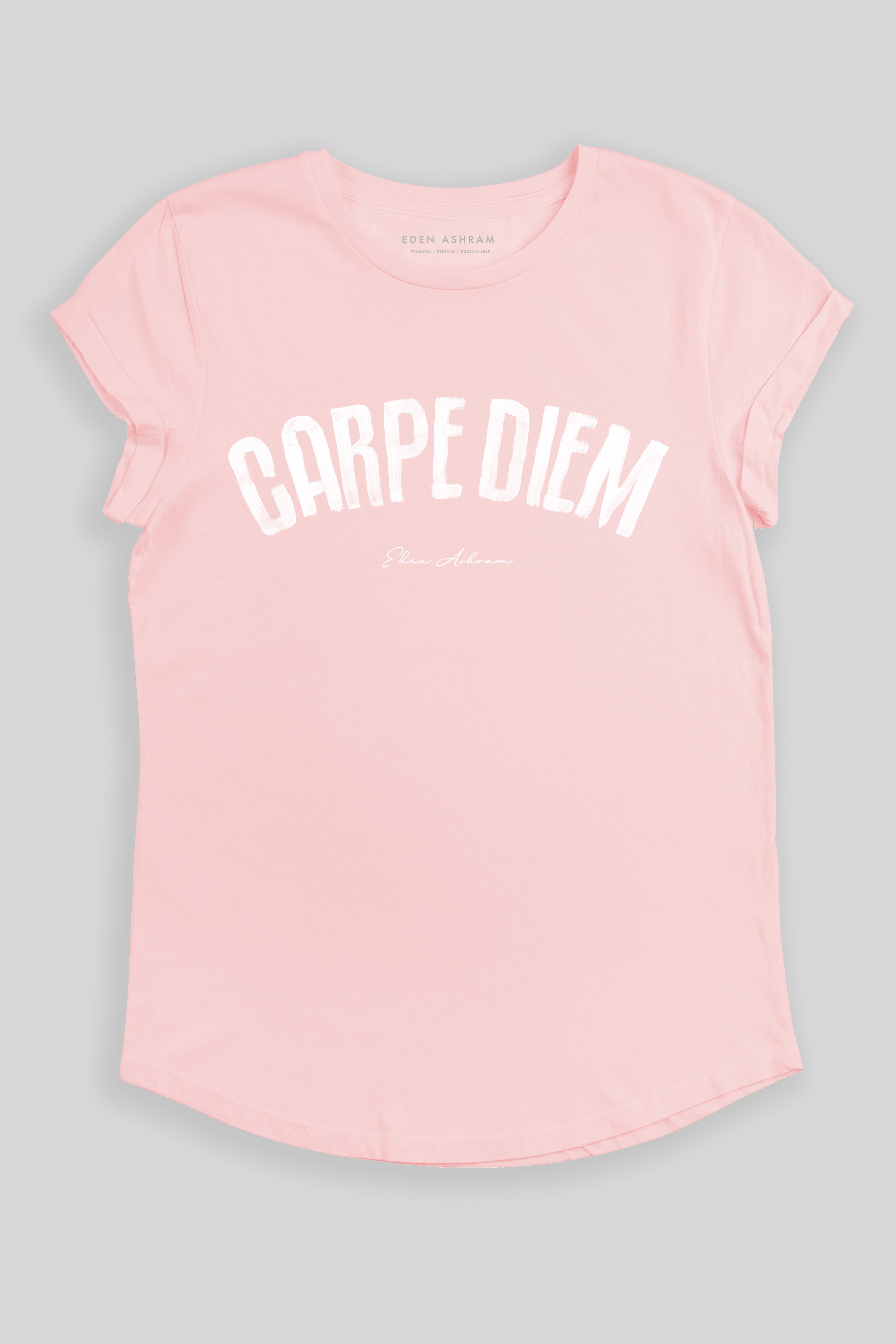 Eden Ashram Carpe Diem Premium Rolled Sleeve T-Shirt Stonewash Pink