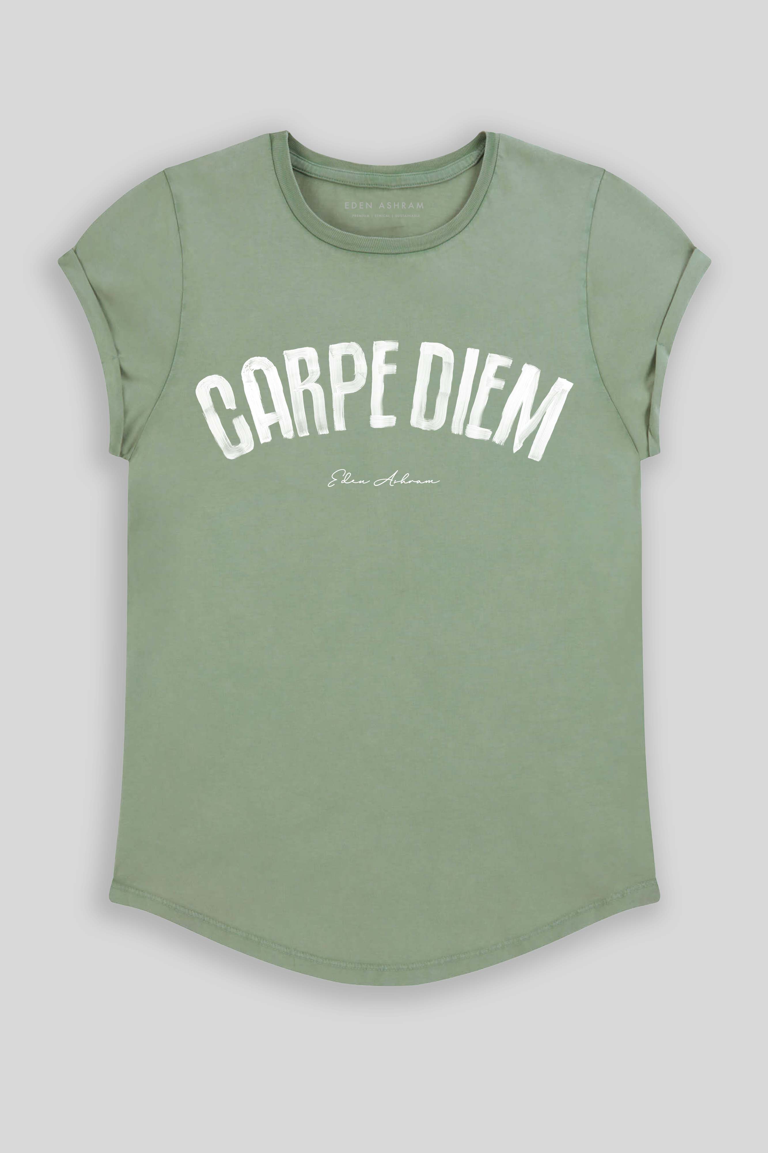Eden Ashram Carpe Diem Premium Rolled Sleeve T-Shirt Stonewash Sage