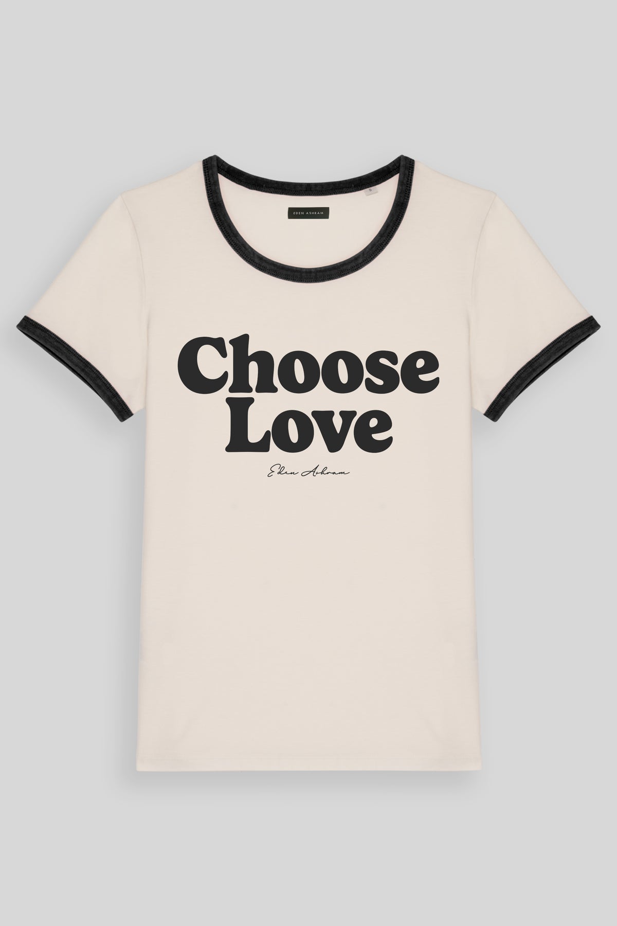 Eden Ashram Choose Love Premium Organic Ringer T-Shirt Washed Black