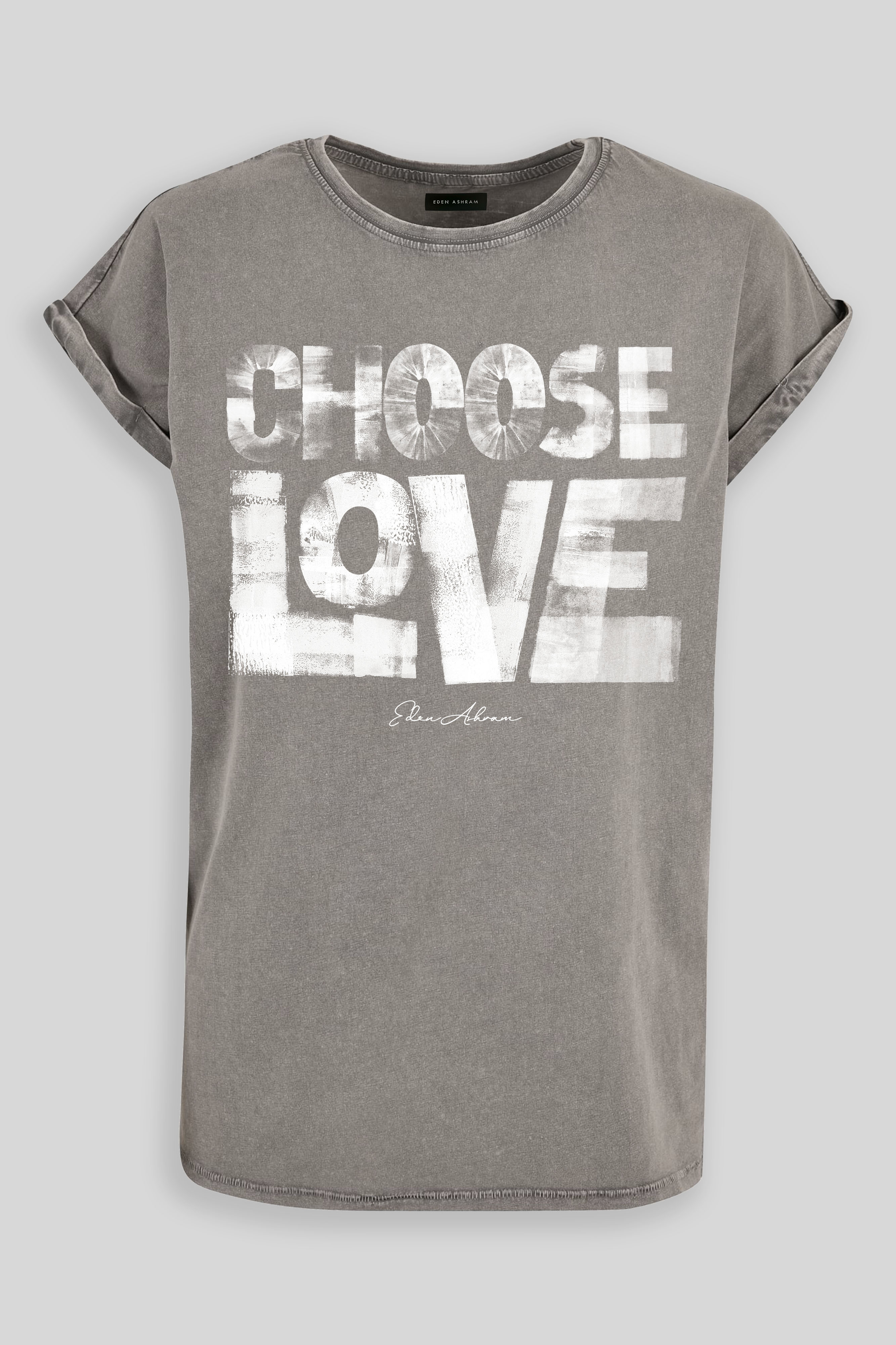 EDEN ASHRAM Choose Love Premium Relaxed Boyfriend T-Shirt Acid Grey White