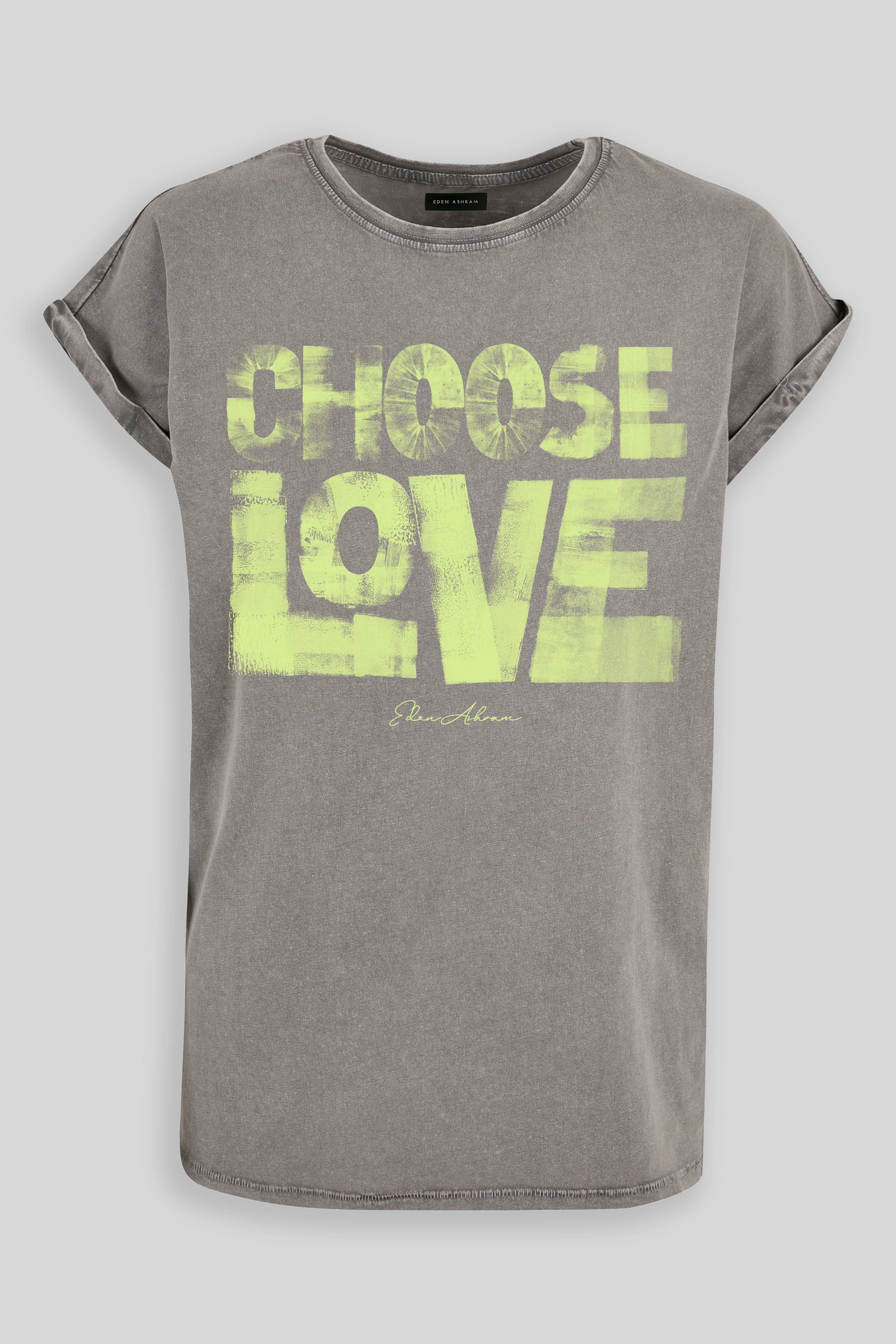 EDEN ASHRAM Choose Love Premium Relaxed Boyfriend T-Shirt Acid Grey / Zest