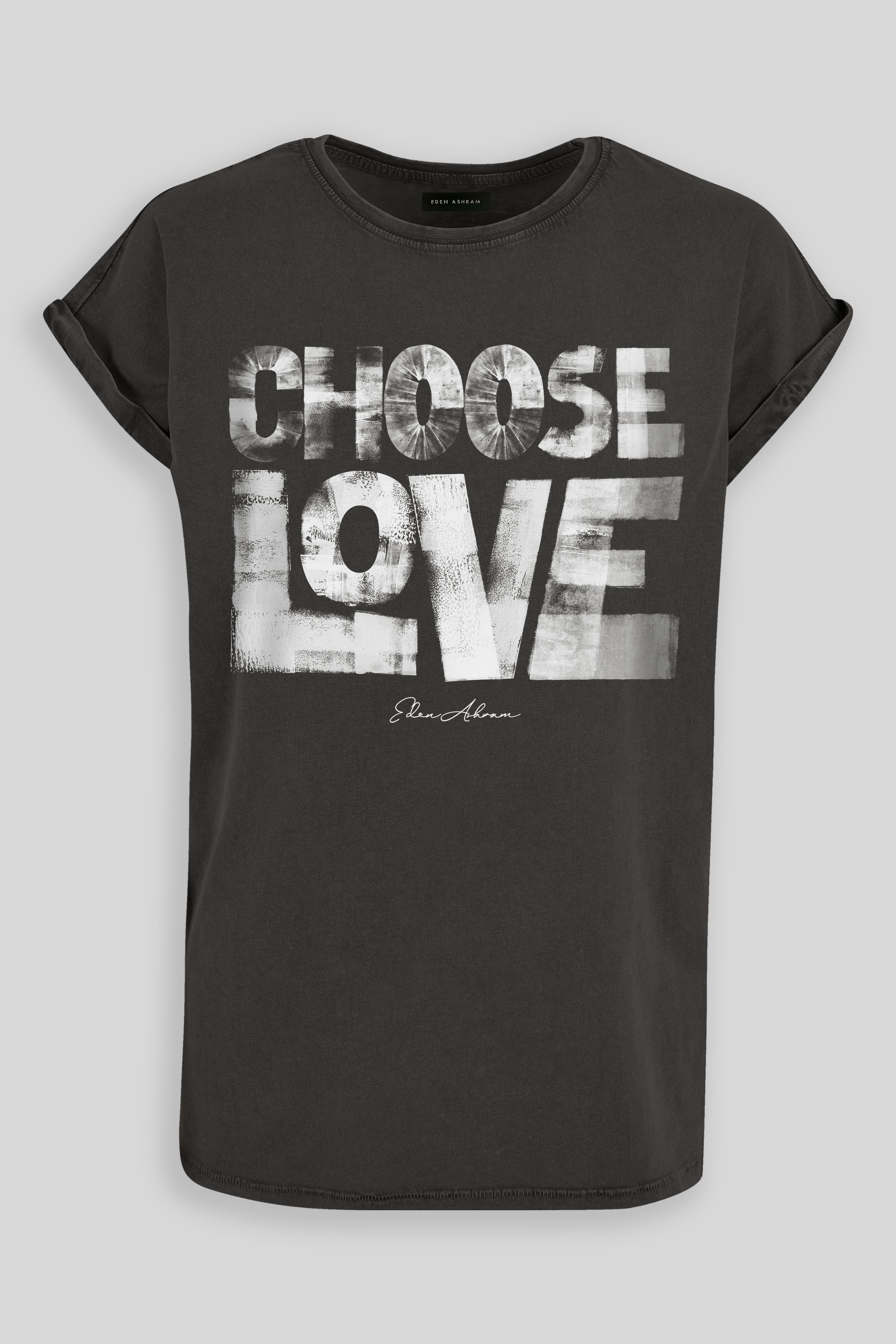 EDEN ASHRAM Choose Love Premium Relaxed Boyfriend T-Shirt Acid Black / White