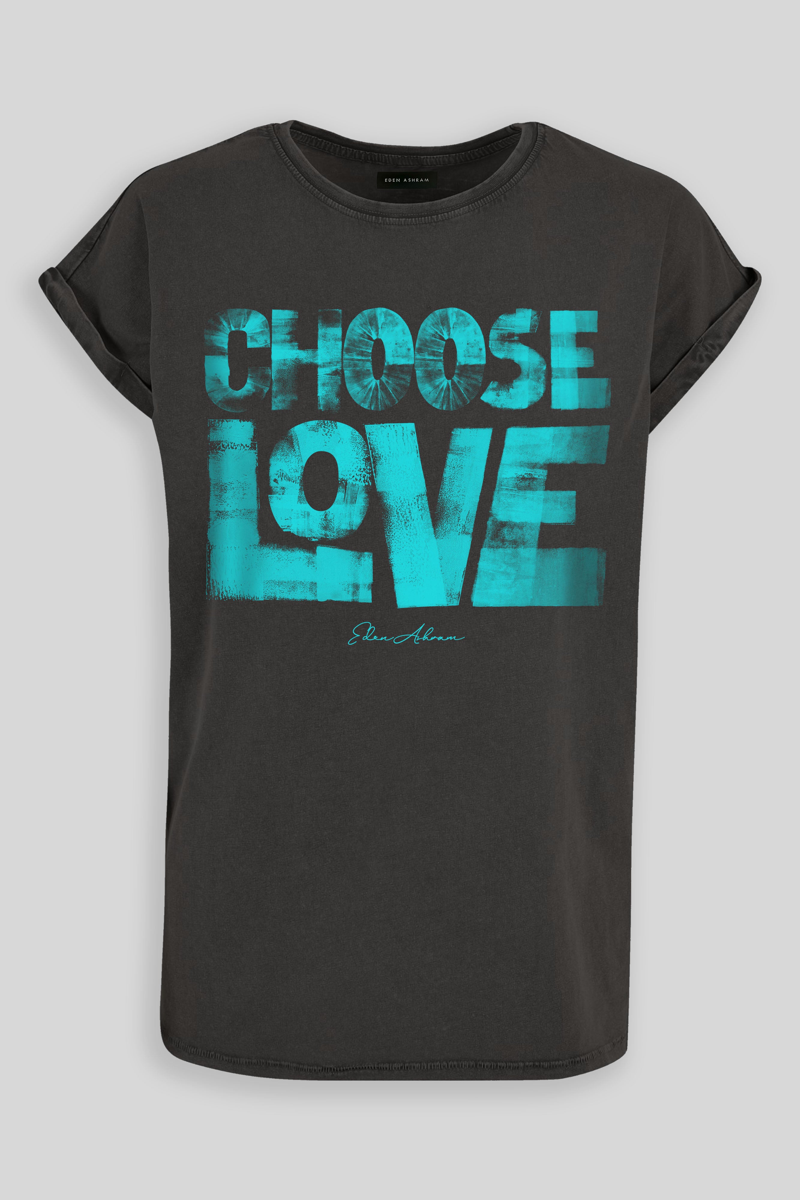 EDEN ASHRAM Choose Love Premium Relaxed Boyfriend T-Shirt Acid Black Blue