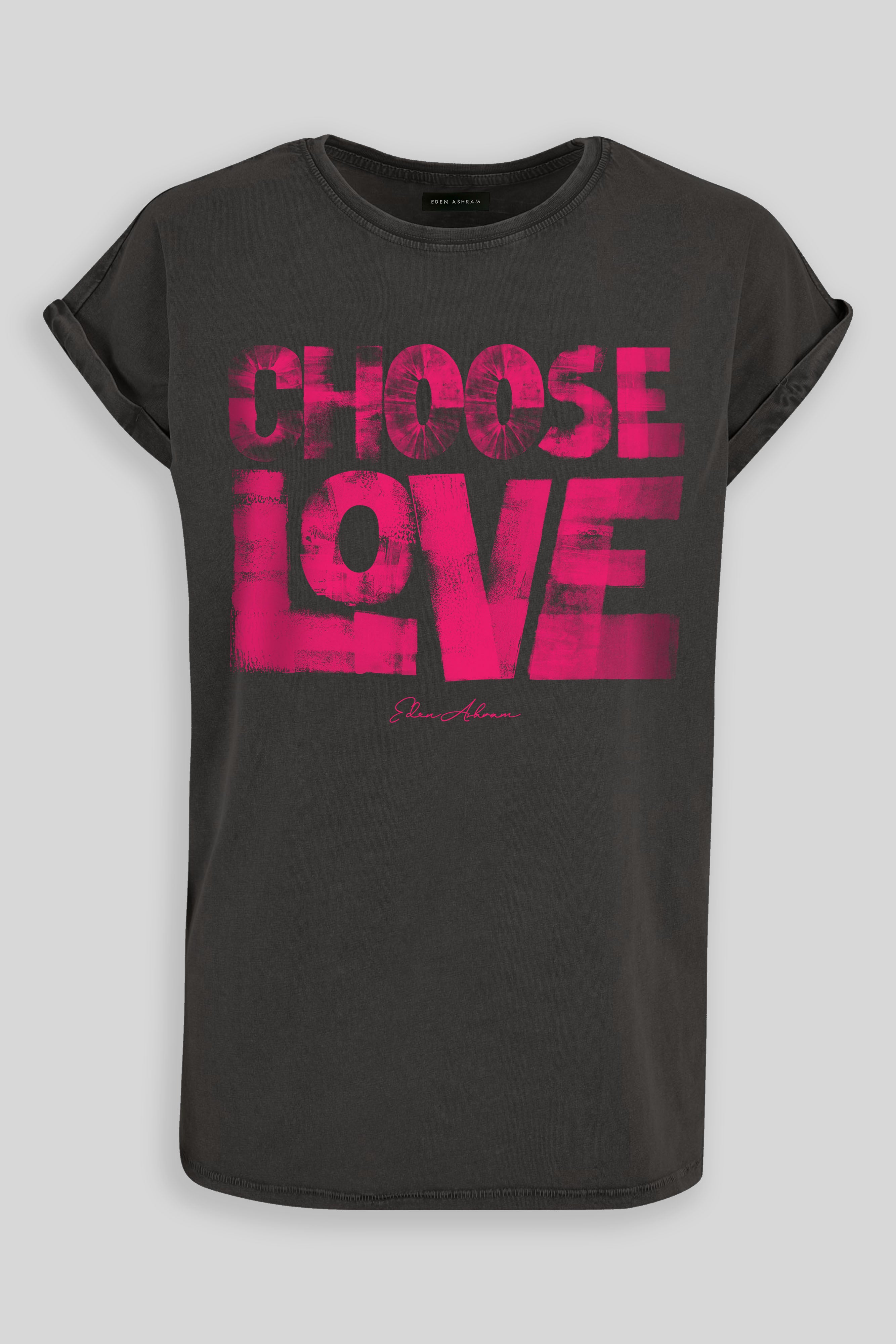 EDEN ASHRAM Choose Love Premium Relaxed Boyfriend T-Shirt Acid Black / Pink