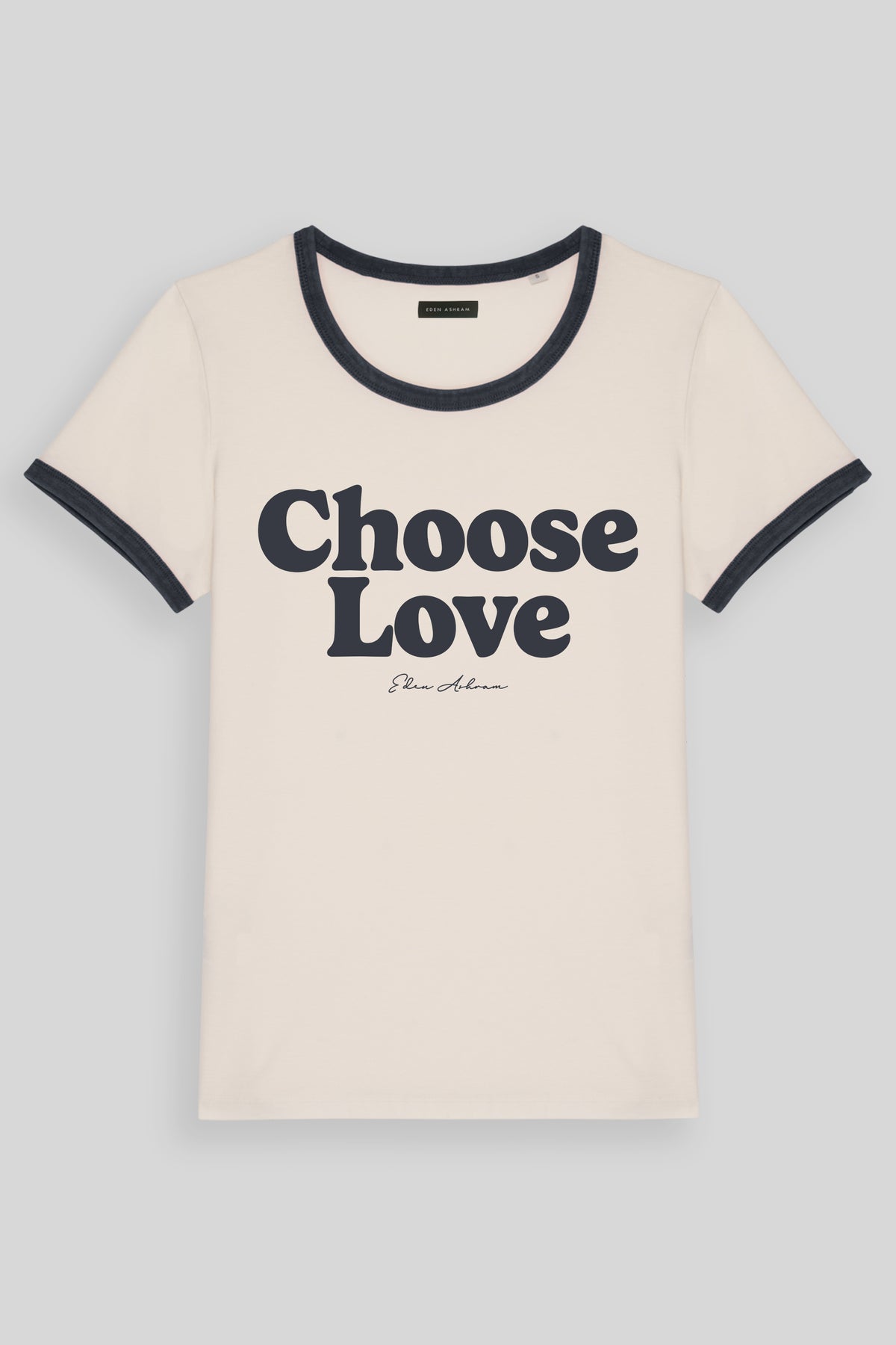 Eden Ashram Choose Love Premium Organic Ringer T-Shirt Washed Navy