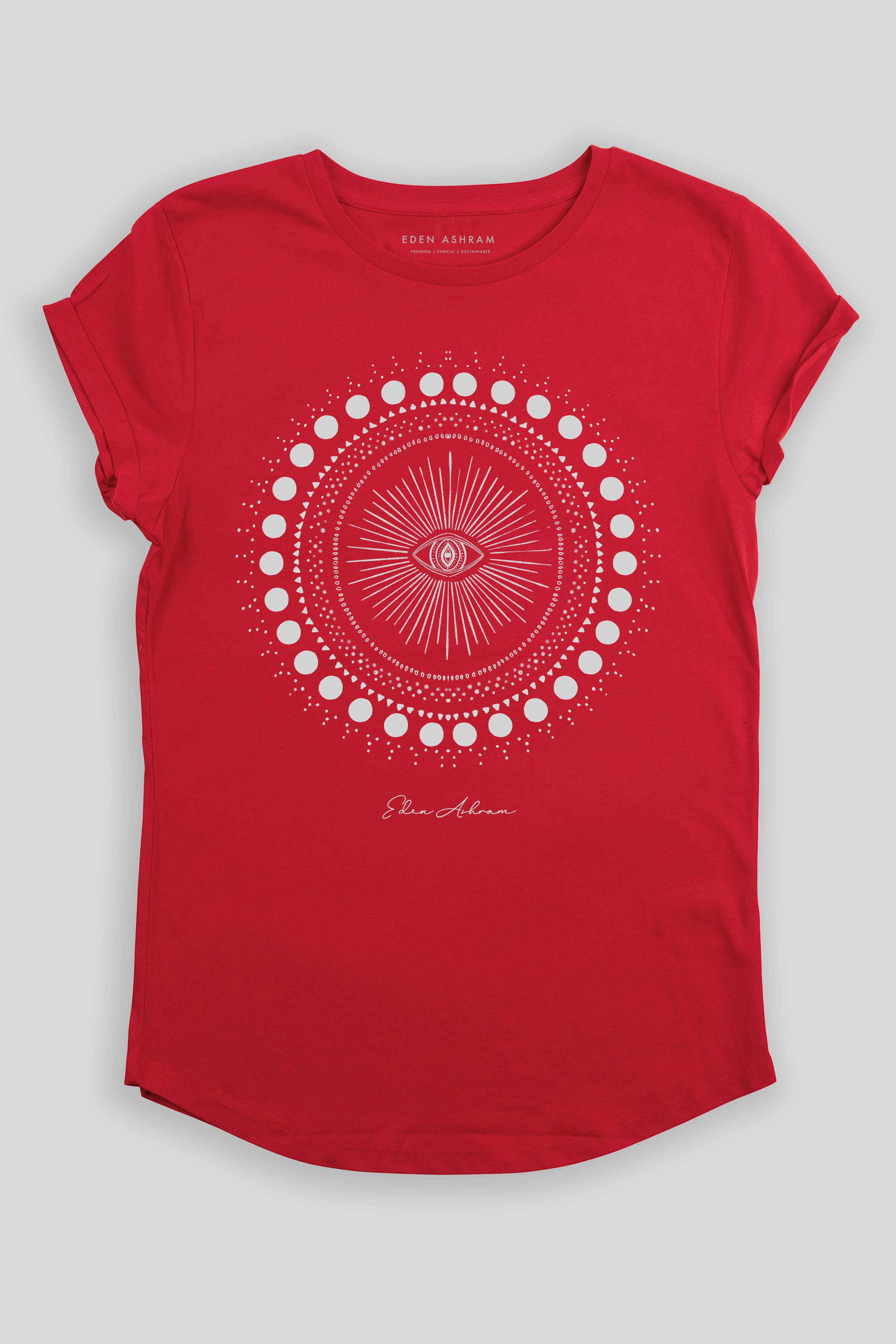 Eden Ashram Cosmic Eye Mandala Premium Rolled Sleeve T-Shirt Red