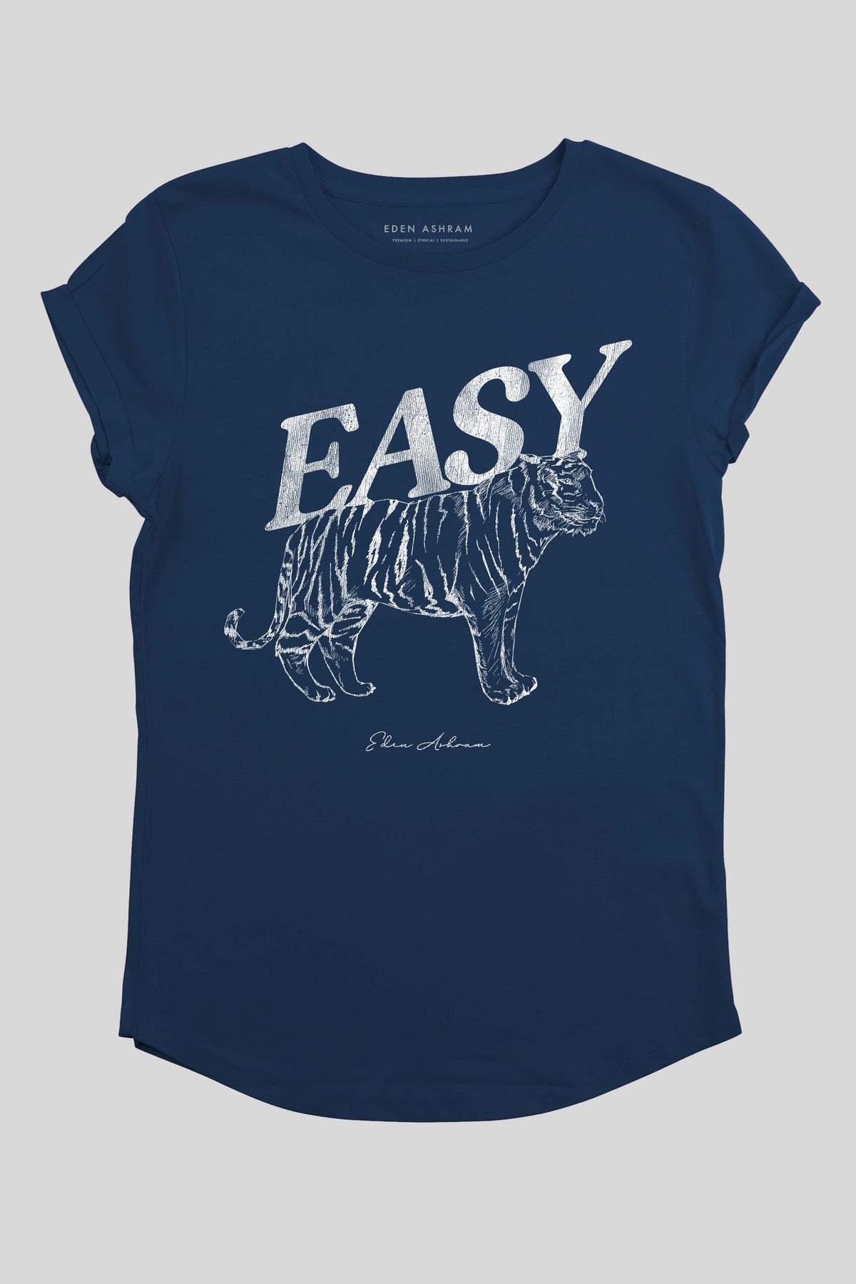 Eden Ashram Easy Tiger Premium Rolled Sleeve T-Shirt French Navy