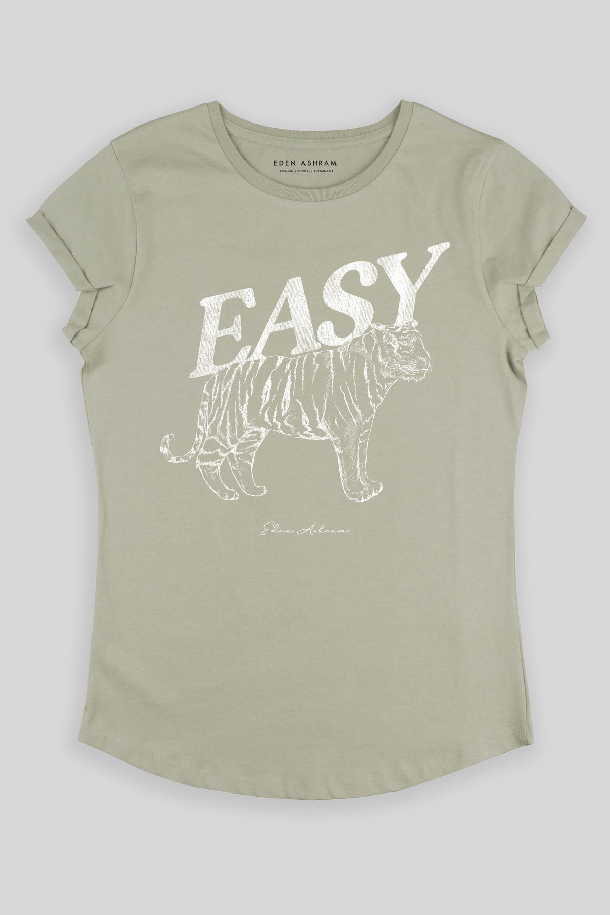 Eden Ashram Easy Tiger Premium Rolled Sleeve T-Shirt Light Olive