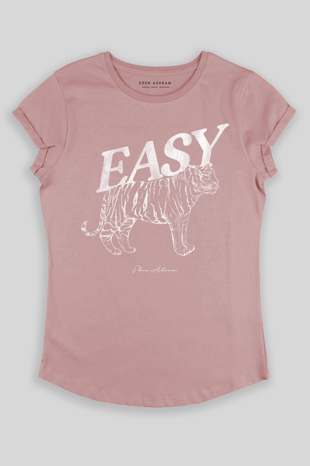 Eden Ashram Easy Tiger Premium Rolled Sleeve T-Shirt Miami Pink