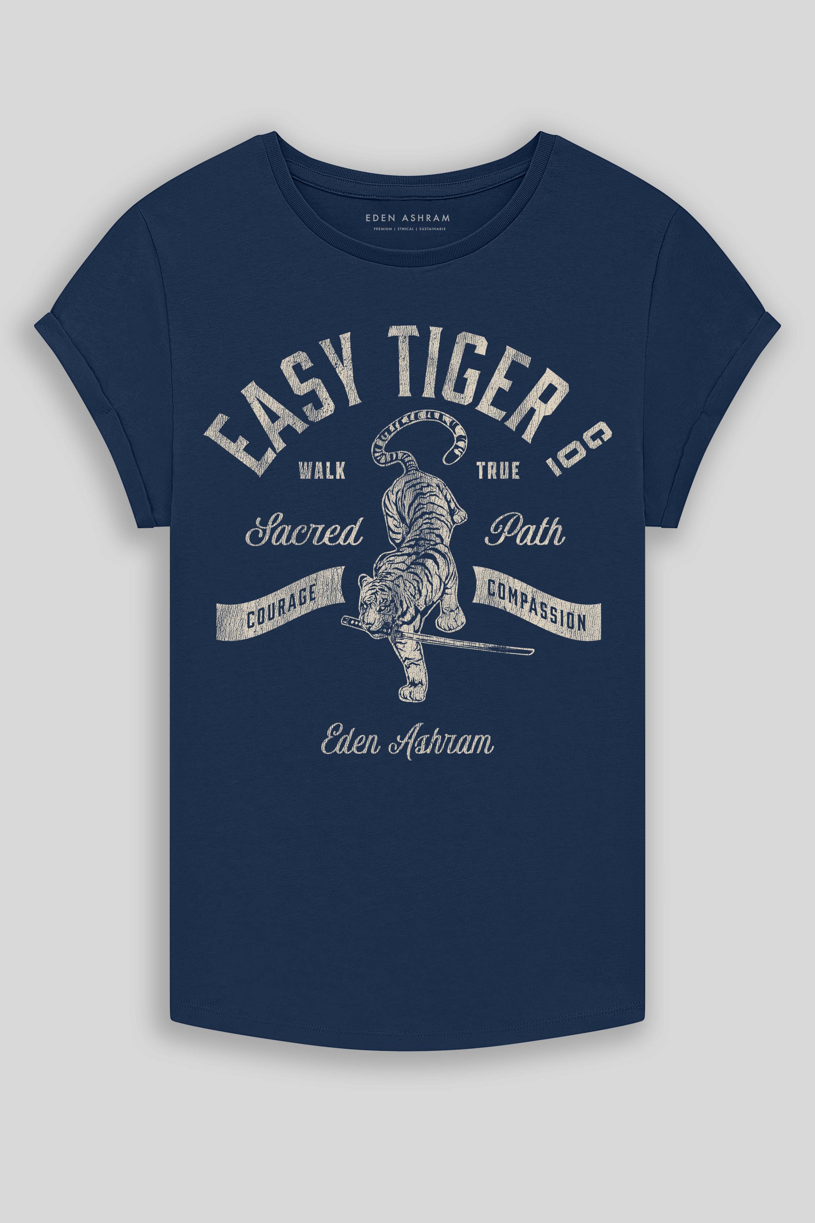 Eden Ashram Easy Tiger Co. Premium Rolled Sleeve T-Shirt French Navy