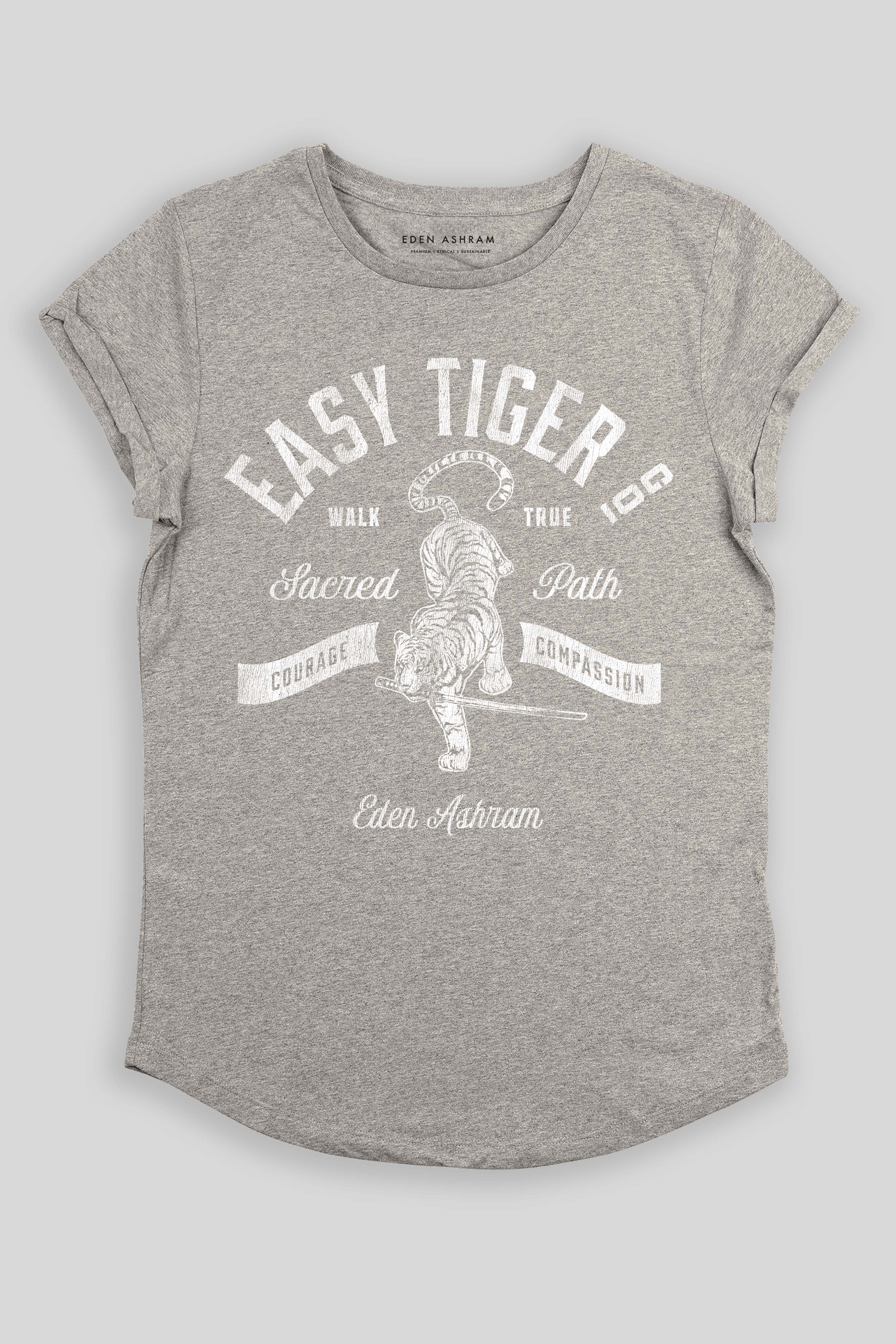 Eden Ashram Easy Tiger Co. Premium Rolled Sleeve T-Shirt Heather Grey