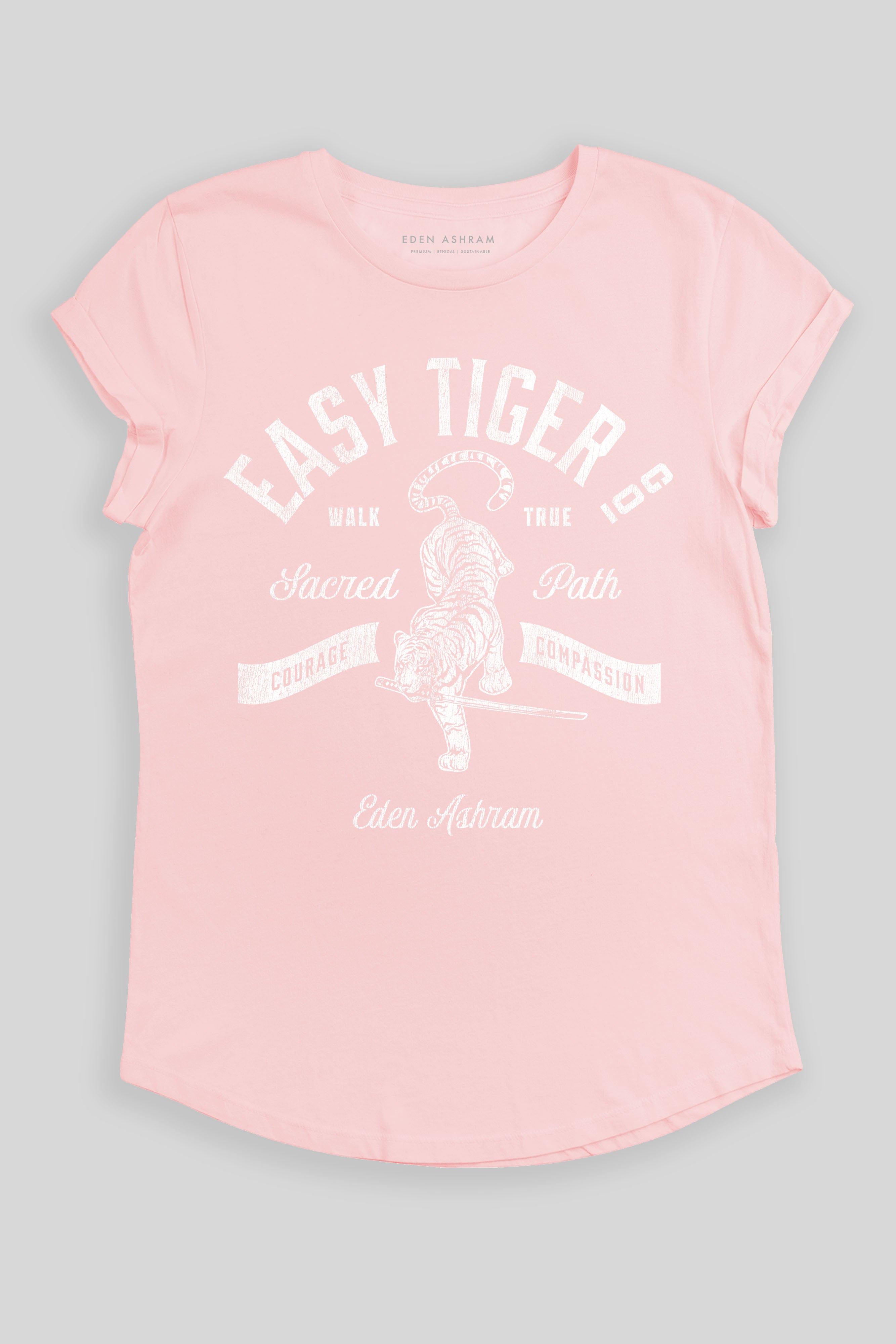 Eden Ashram Easy Tiger Co. Premium Rolled Sleeve T-Shirt Stonewash Pink