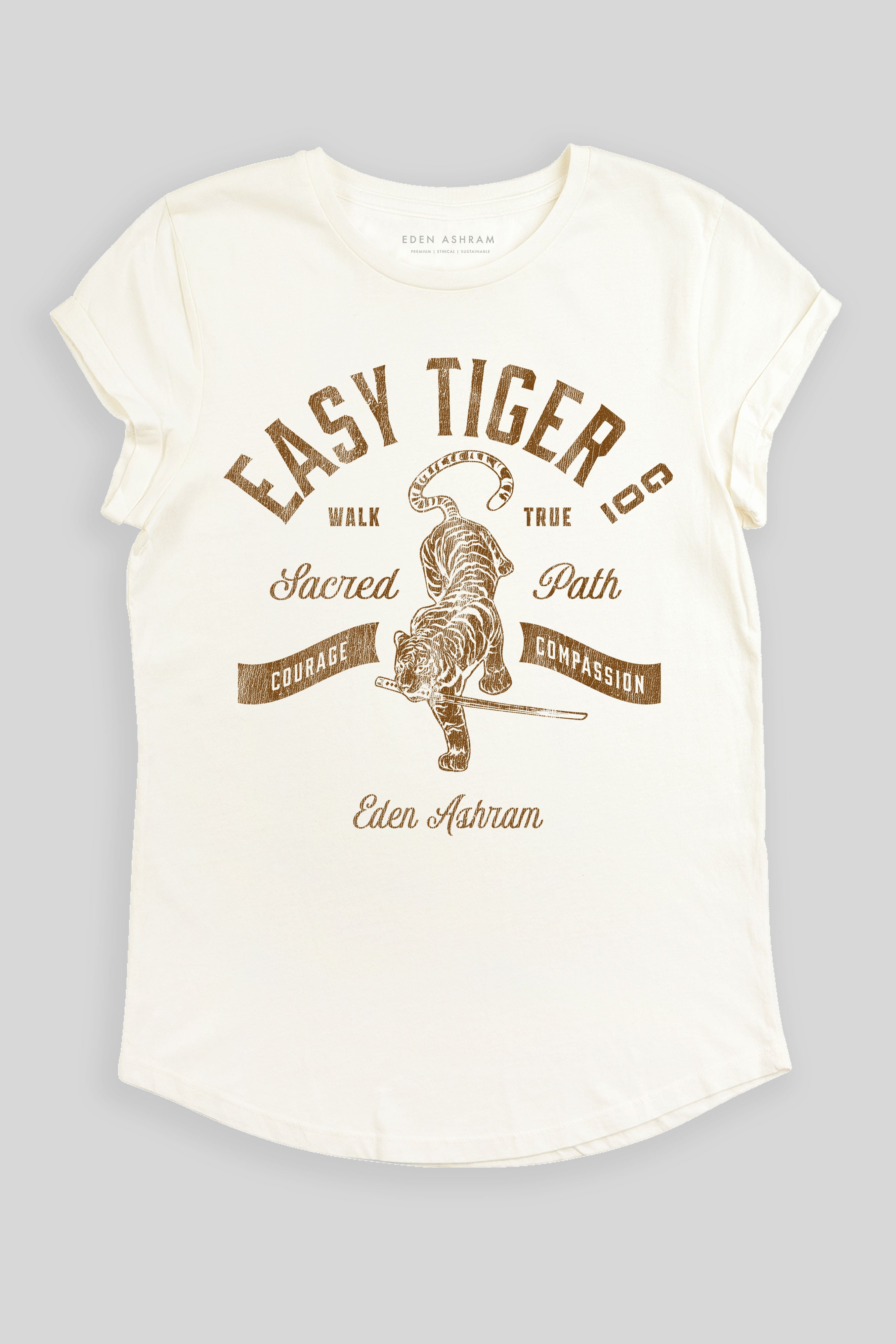 Eden Ashram Easy Tiger Co. Premium Rolled Sleeve T-Shirt Stonewash White