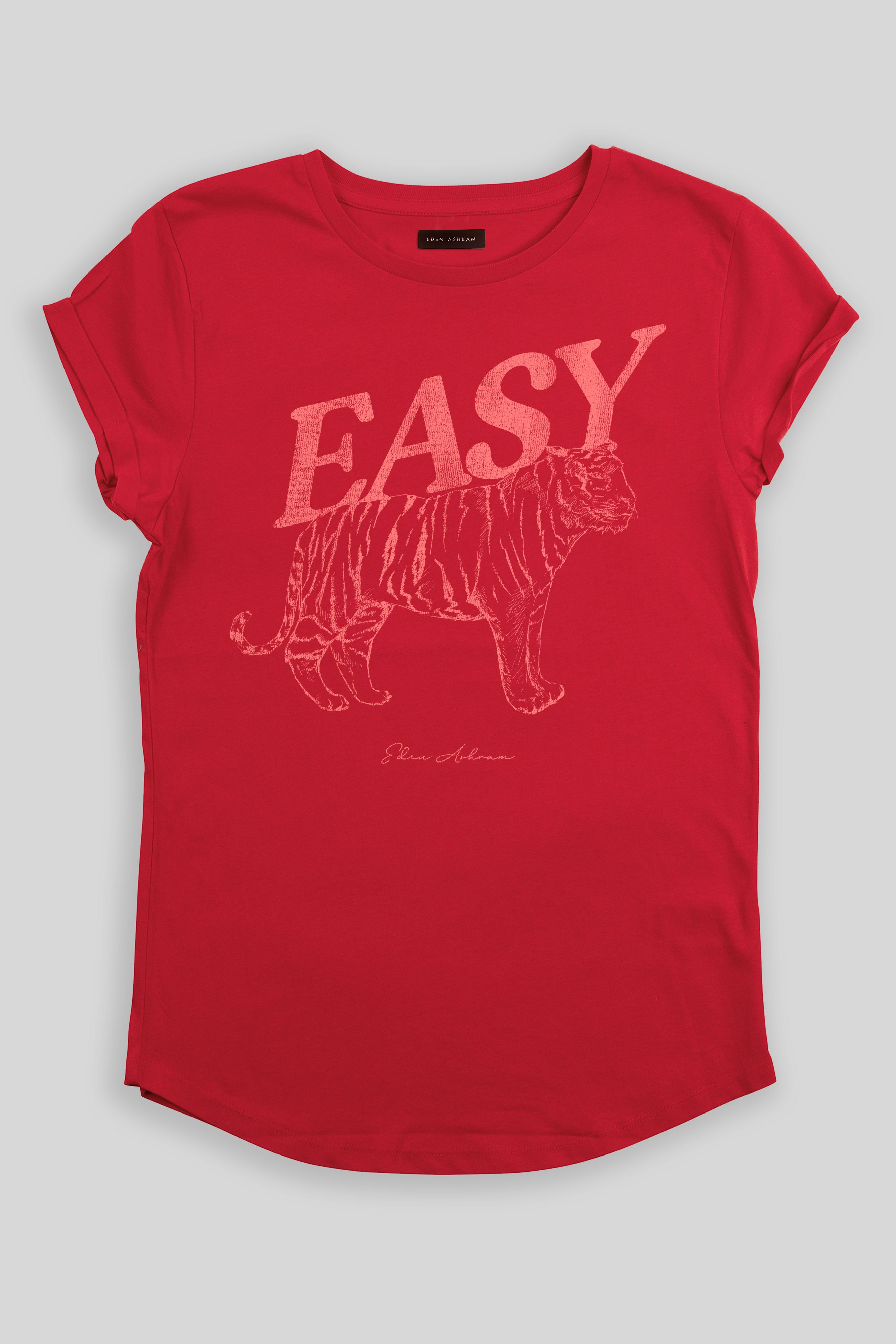 Eden Ashram Easy Tiger Premium Rolled Sleeve T-Shirt Red