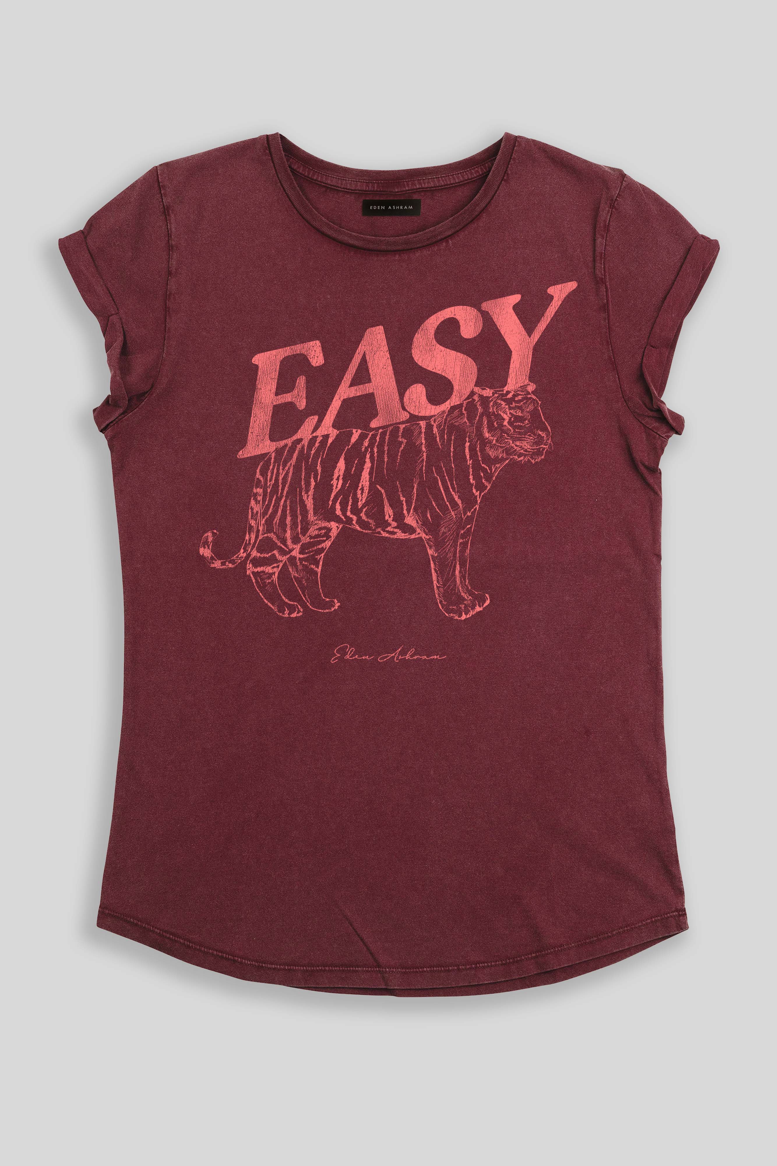Eden Ashram Easy Tiger Premium Rolled Sleeve T-Shirt Stonewash Burgundy