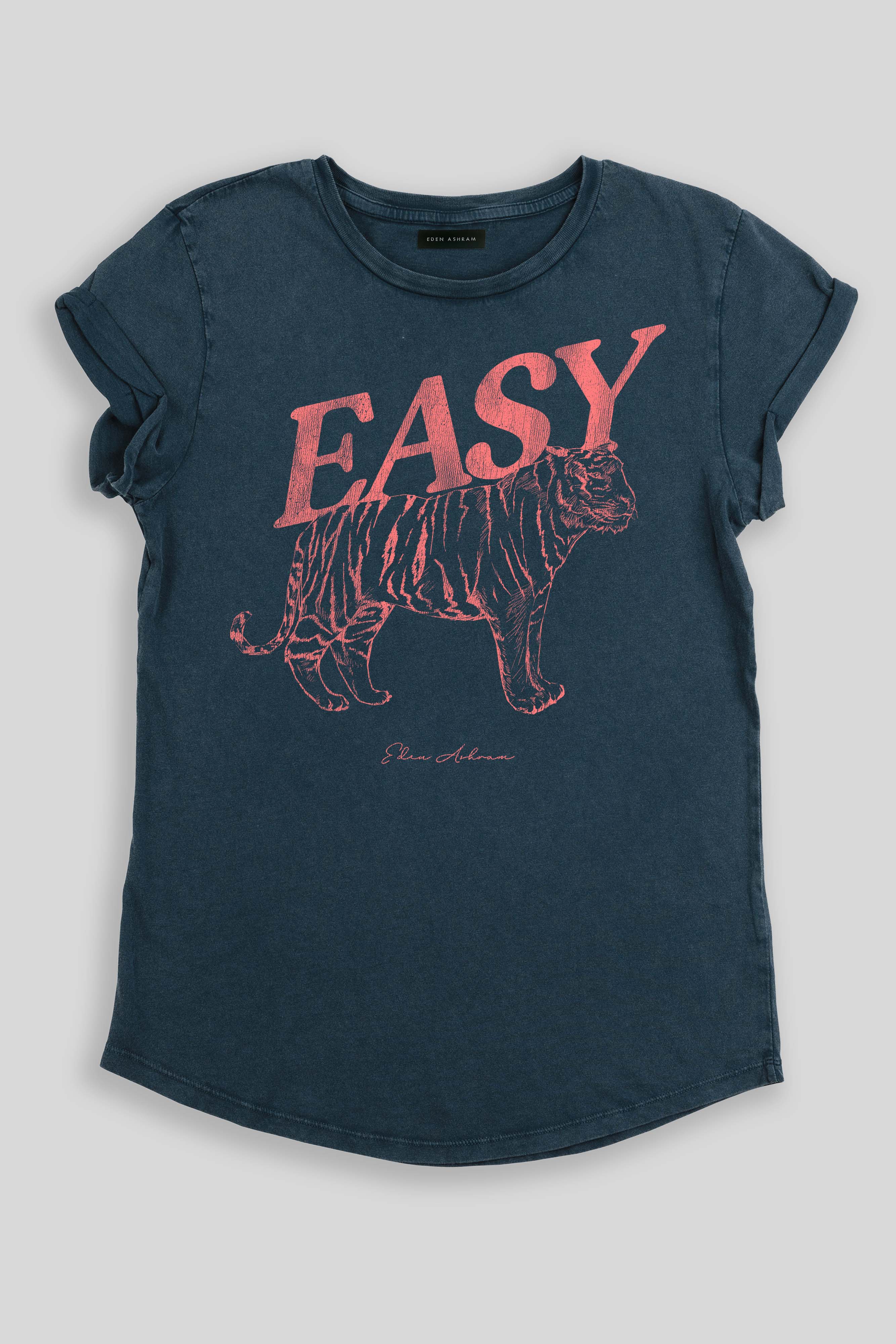 Eden Ashram Easy Tiger Premium Rolled Sleeve T-Shirt Stonewash Denim