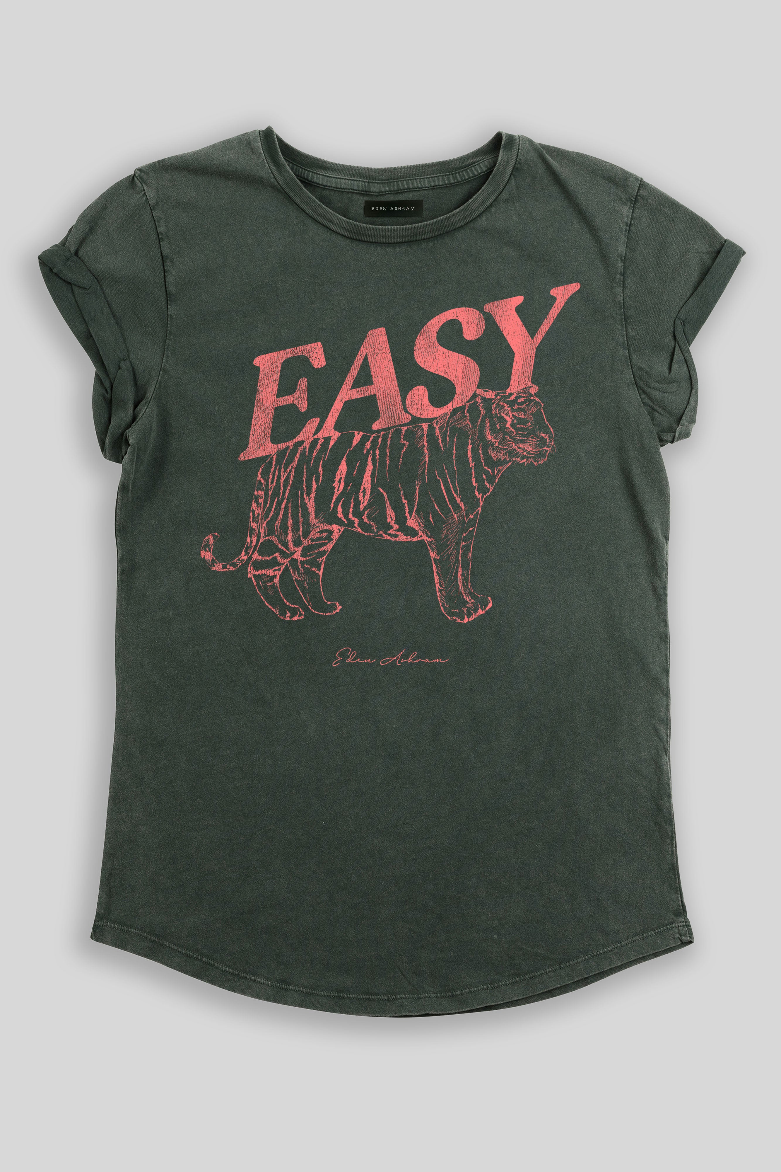 Eden Ashram Easy Tiger Premium Rolled Sleeve T-Shirt Stonewash Green