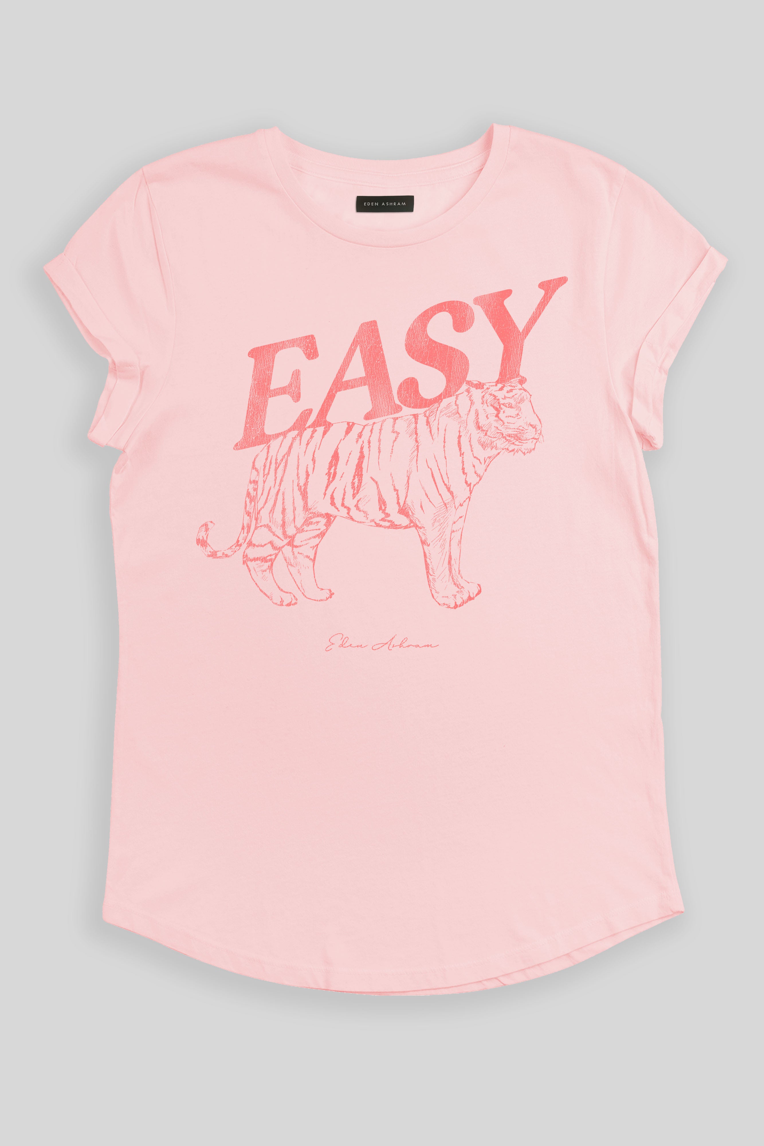 Eden Ashram Easy Tiger Premium Rolled Sleeve T-Shirt Stonewash Pink