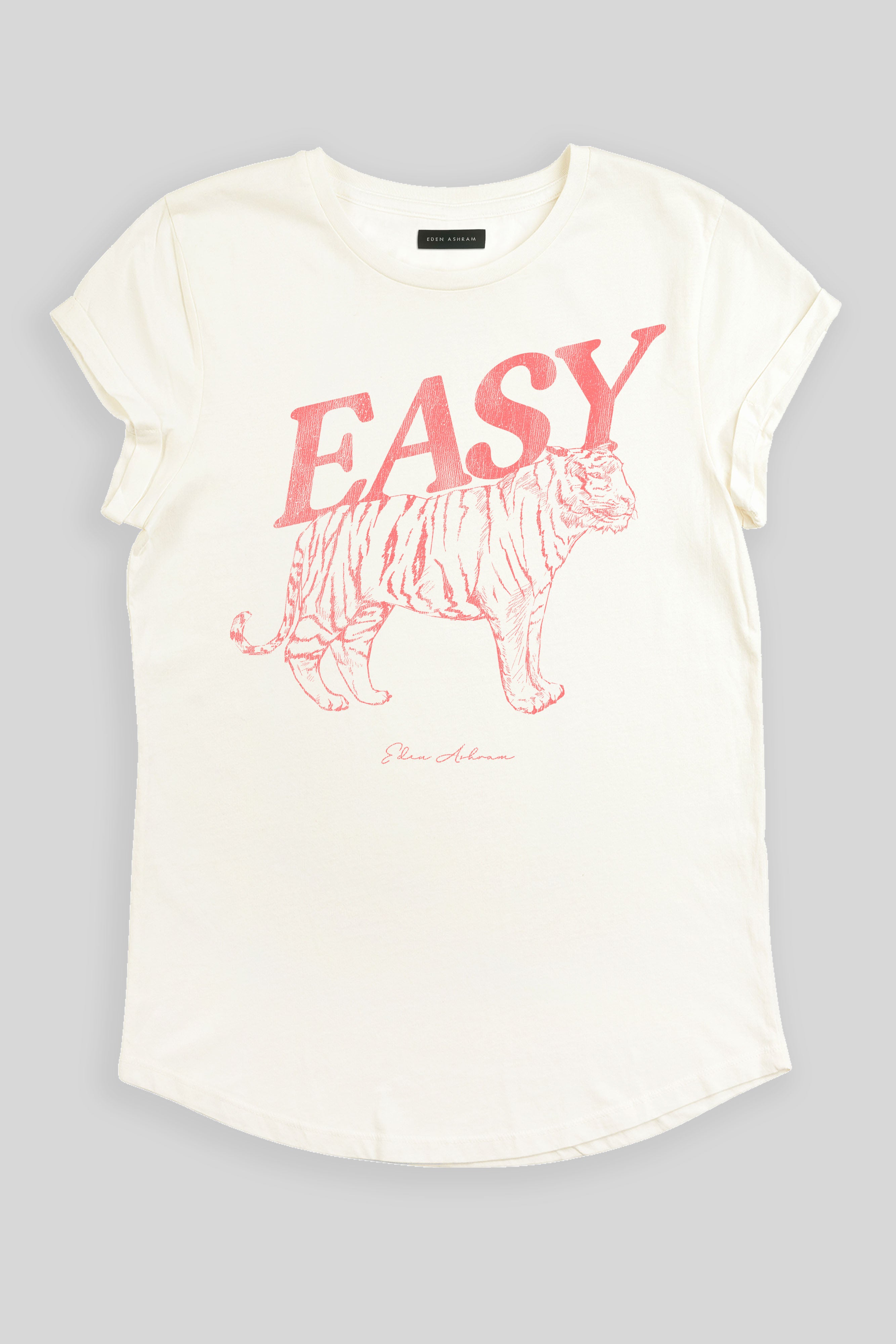 Eden Ashram Easy Tiger Premium Rolled Sleeve T-Shirt Stonewash White