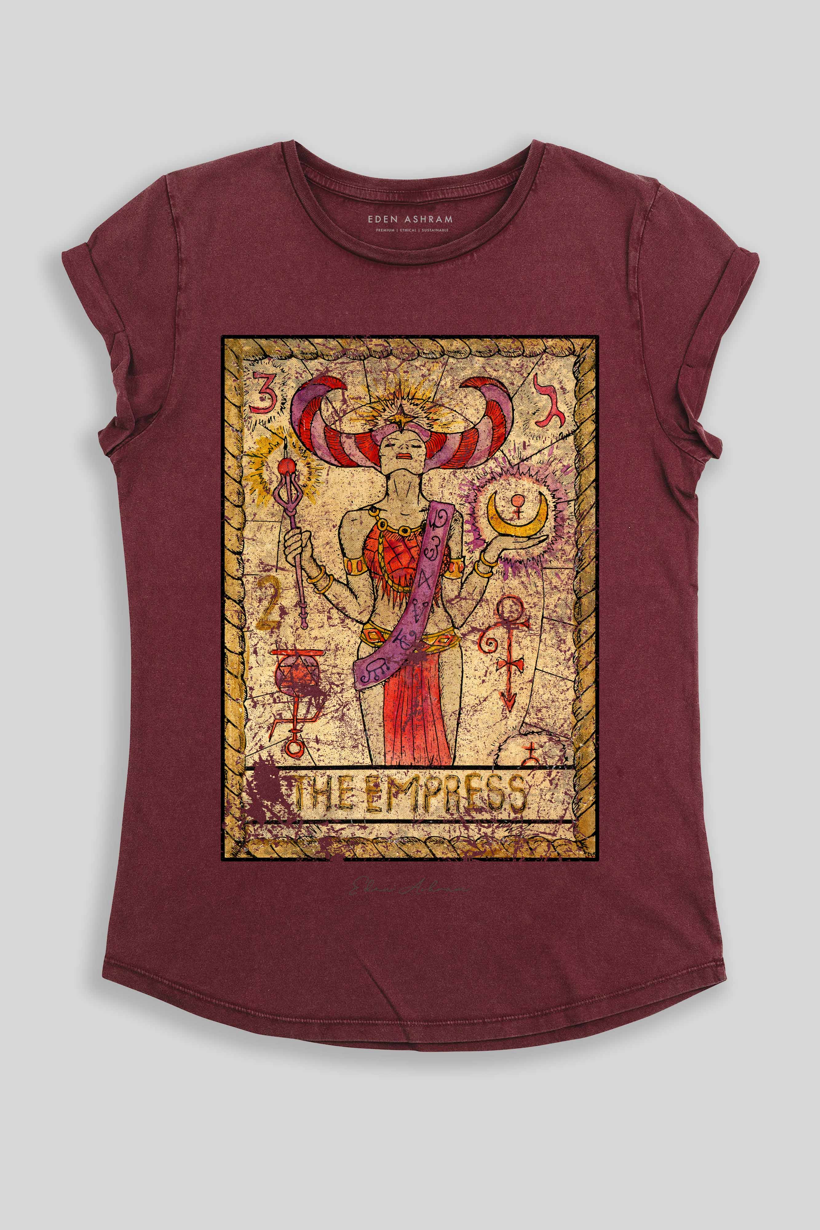 Eden Ashram The Empress Rolled Sleeve T-Shirt Stonewash Burgundy