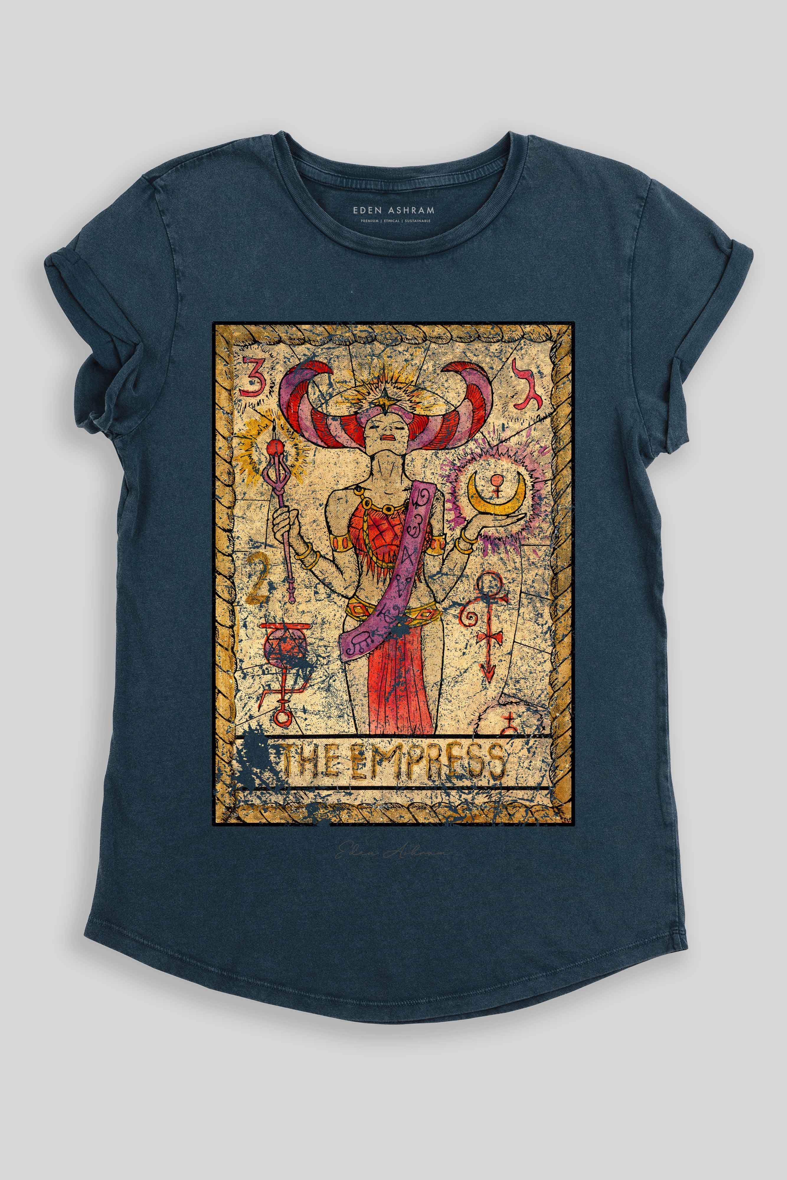 Eden Ashram The Empress Rolled Sleeve T-Shirt Stonewash Denim