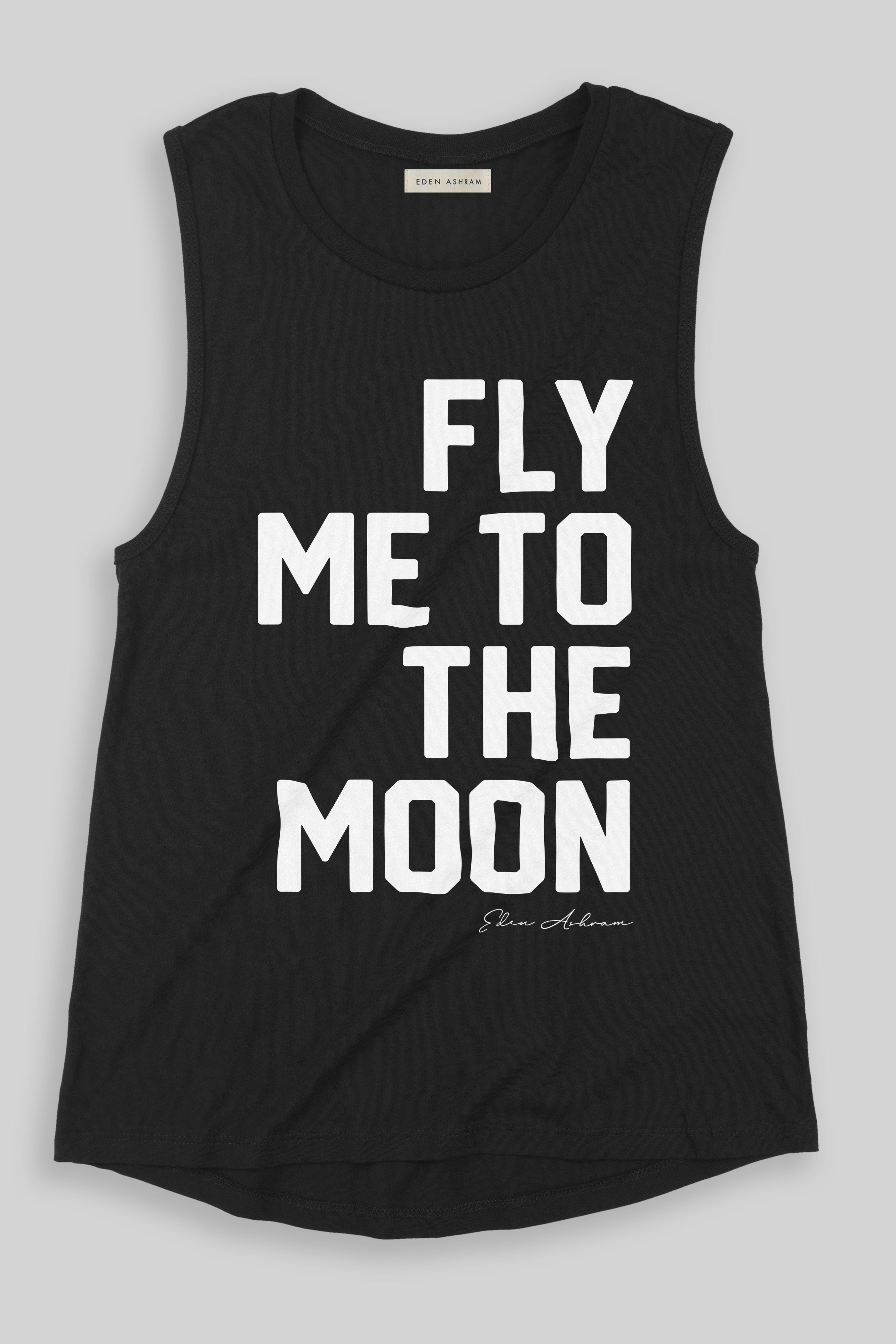 EDEN ASHRAM Fly Me To The Moon Jersey Muscle Tank Black