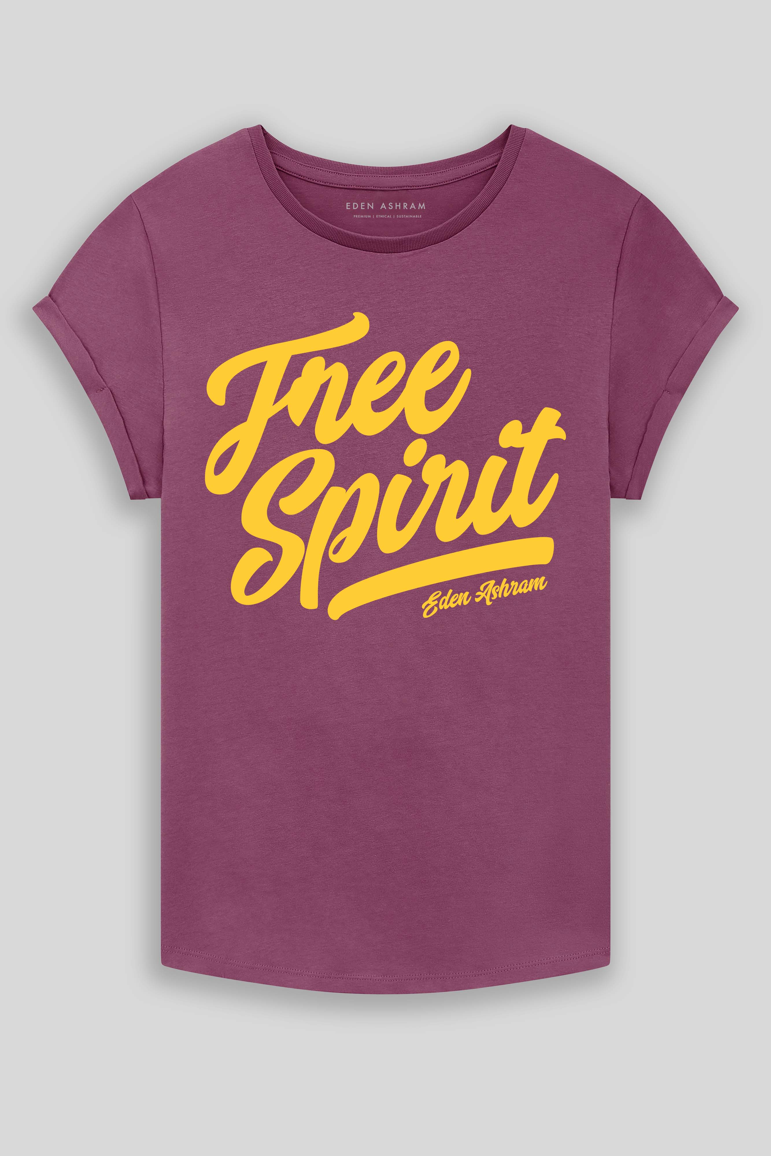 Eden Ashram Free Spirit Premium Rolled Sleeve T-Shirt Faded Burgundy