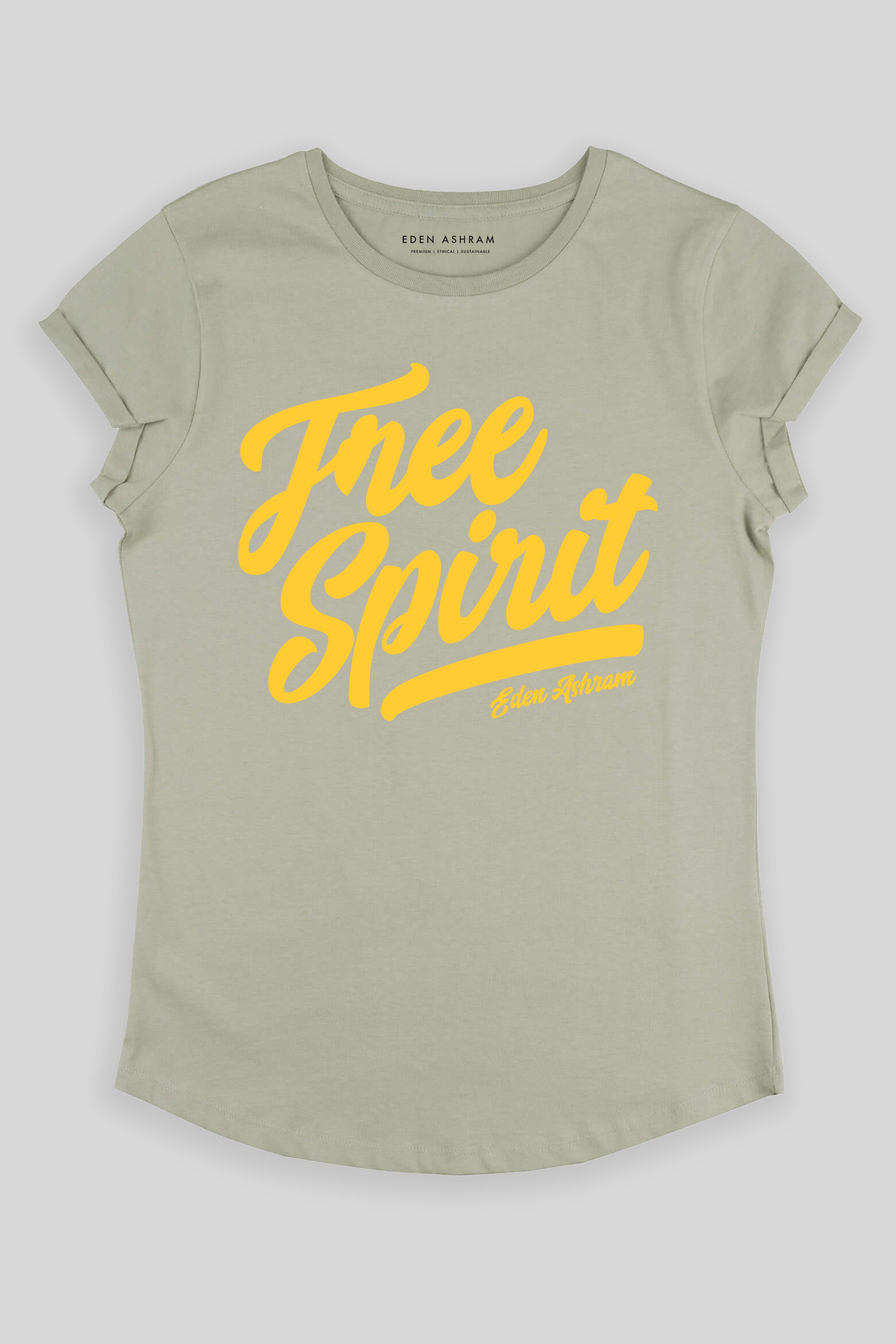 Eden Ashram Free Spirit Premium Rolled Sleeve T-Shirt Light Olive